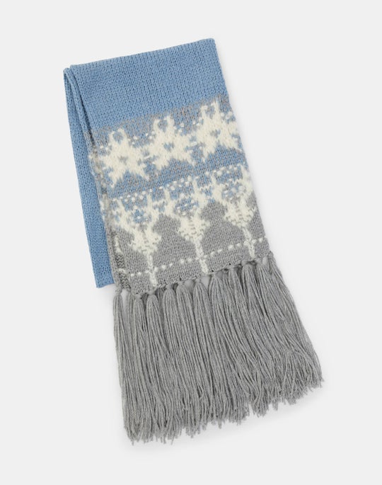 Responsible Cashmere-Mohair Wool Hand-Knit Fair Isle Fringed Scarf