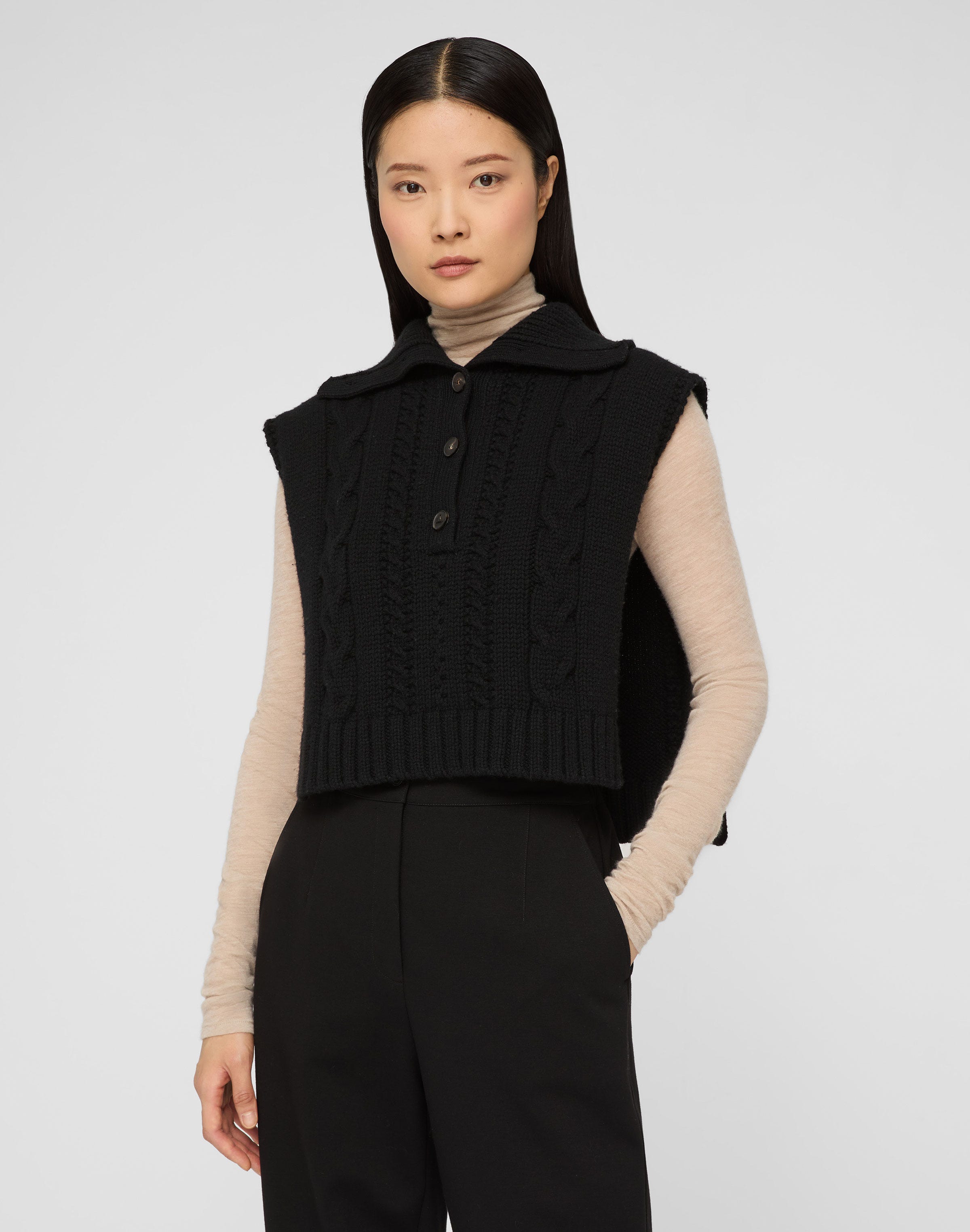 Merino Wool-Cashmere Cable Knit Button Dickey