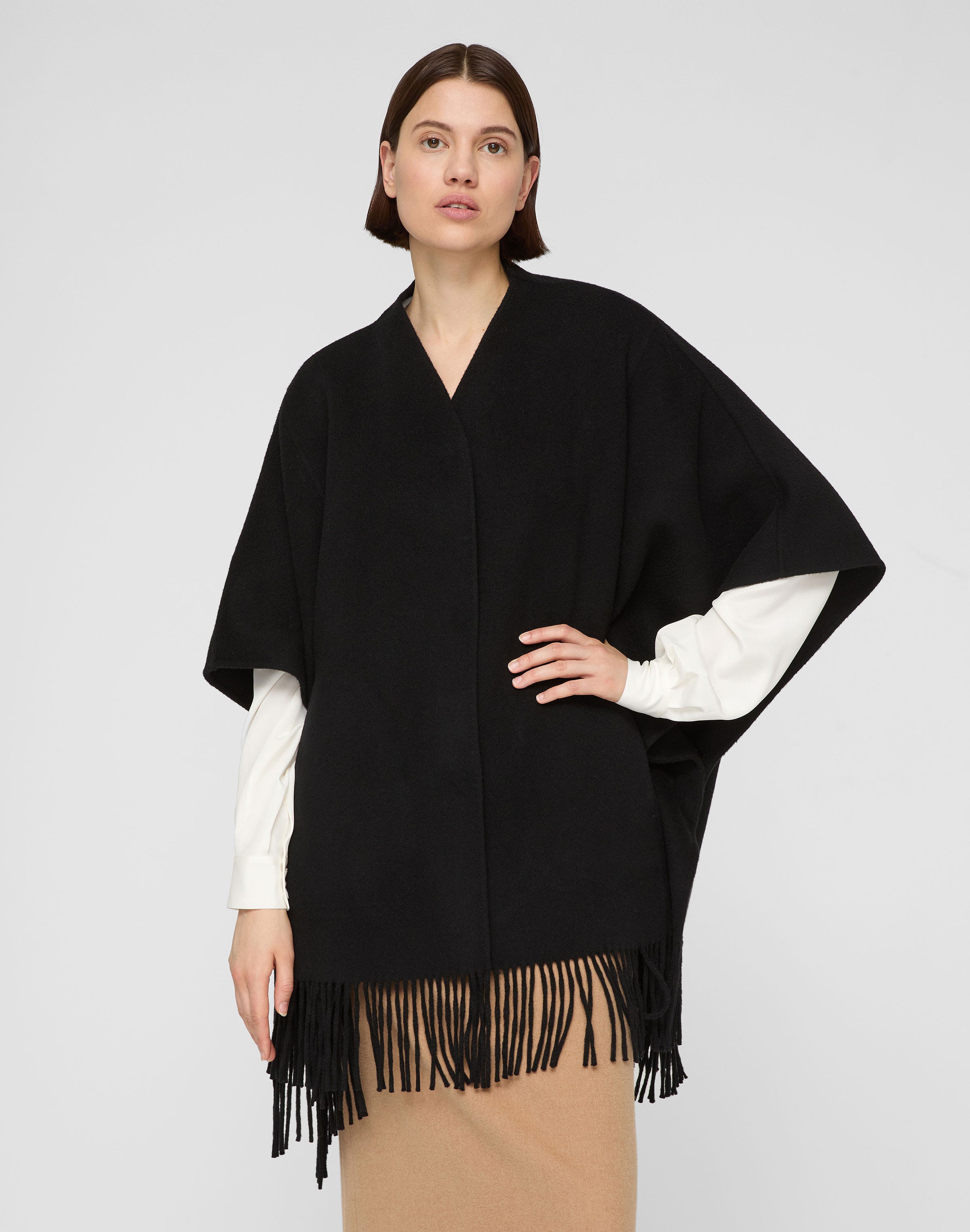 Wool-Cashmere Fringed Cape