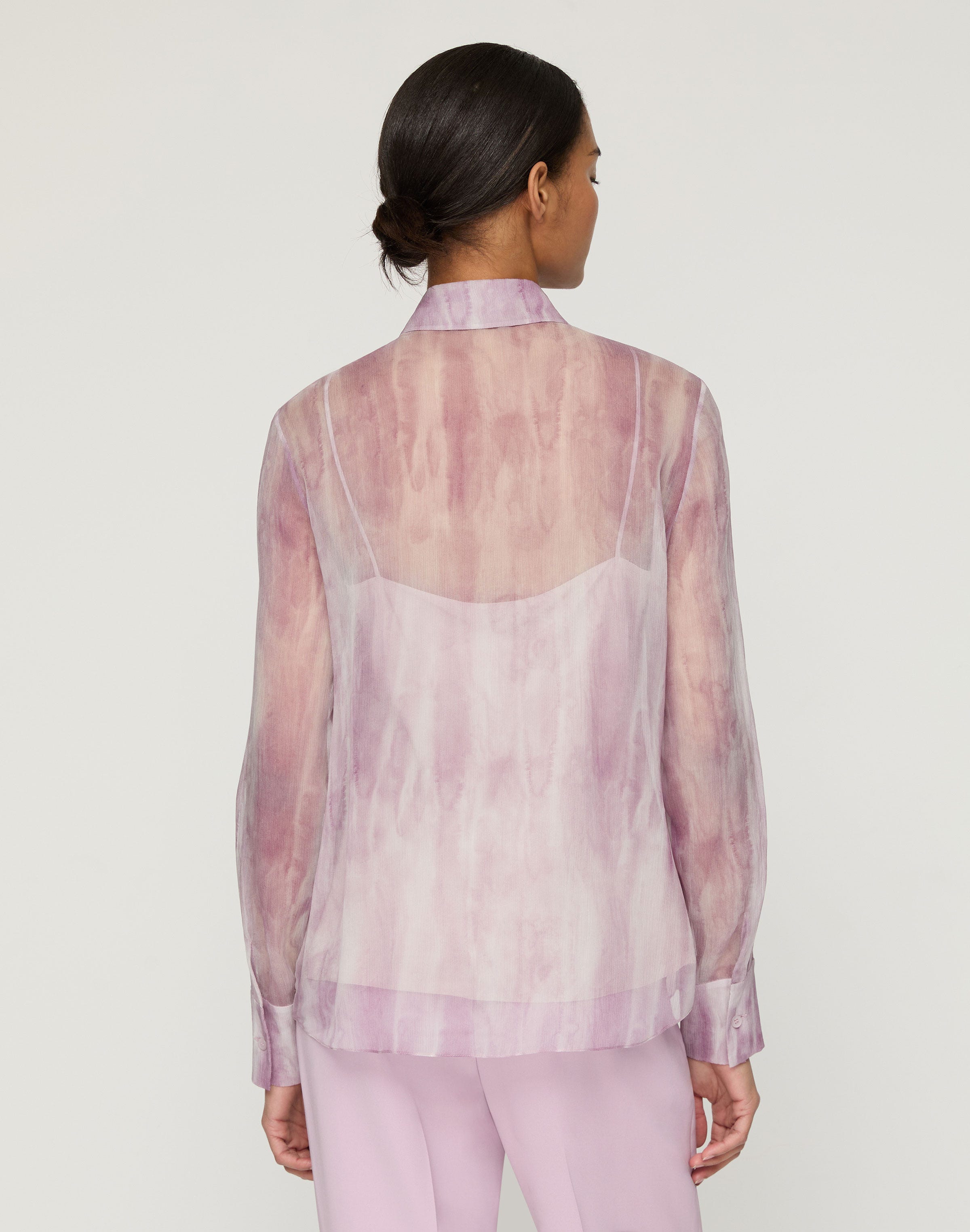 Petite Washed Glaze Print Silk Crépon Button Blouse