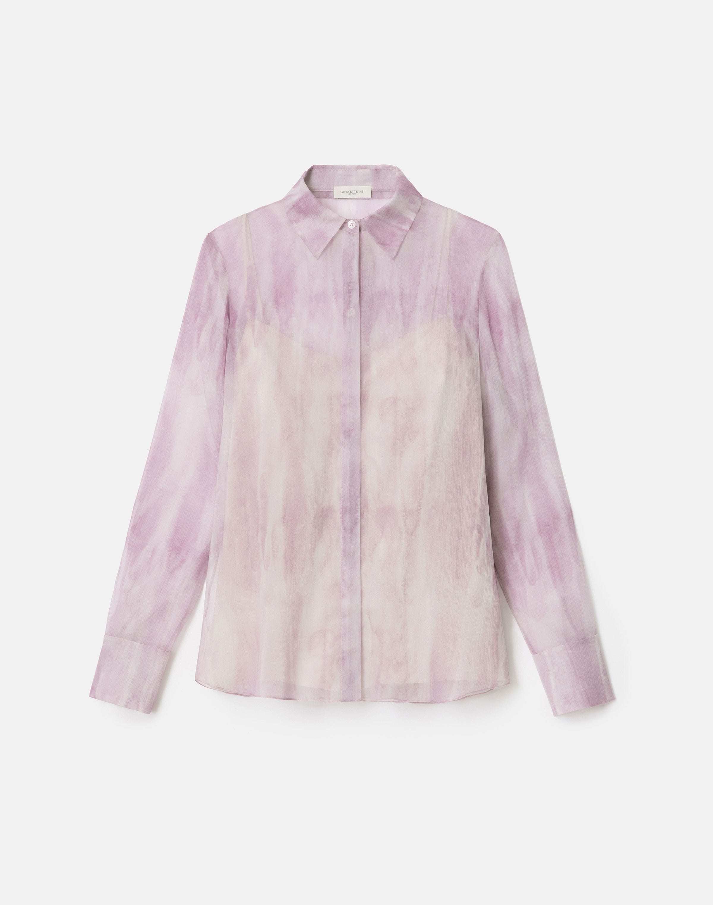 Petite Washed Glaze Print Silk Crépon Button Blouse