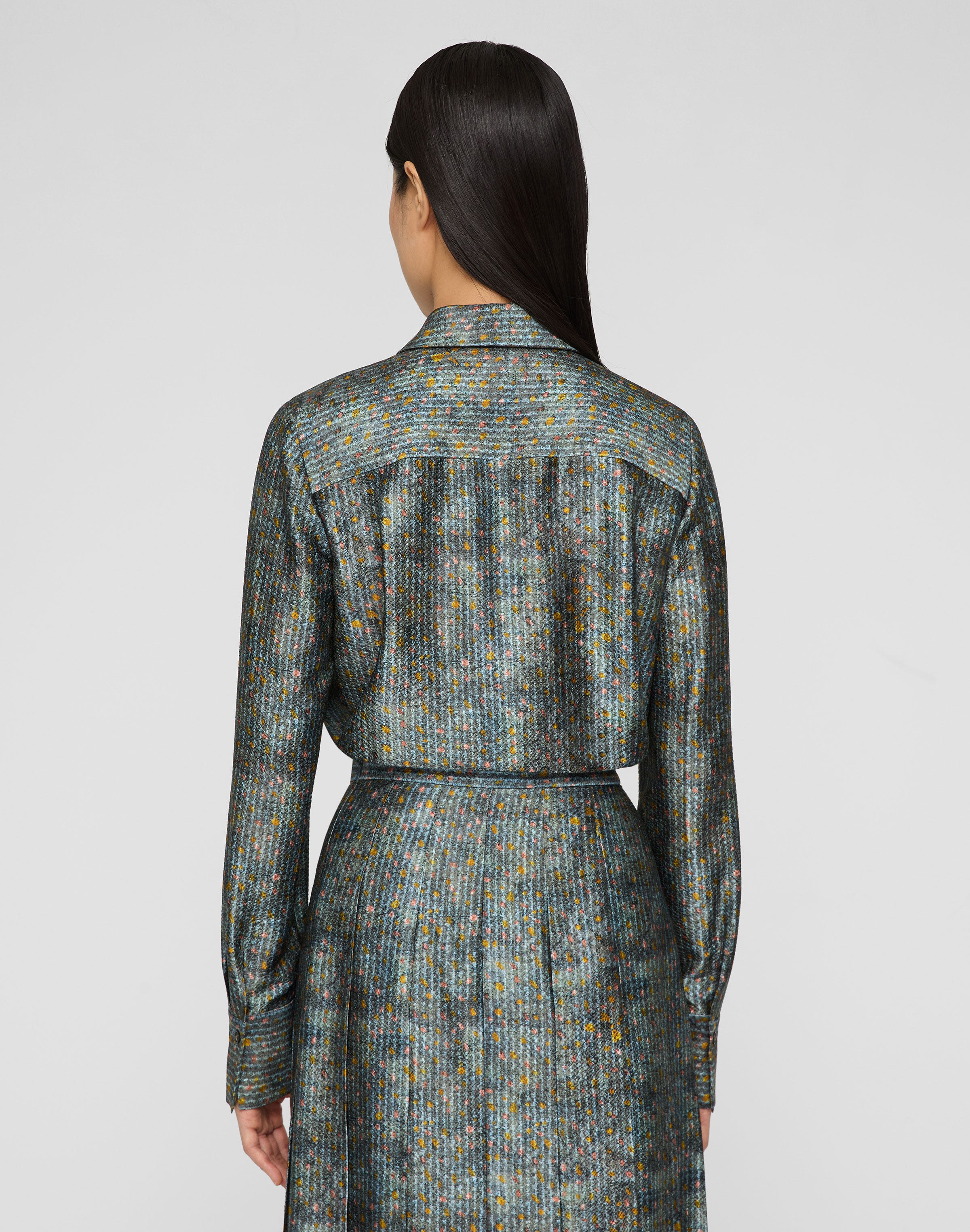 Textile Print Textured Silk Button Blouse