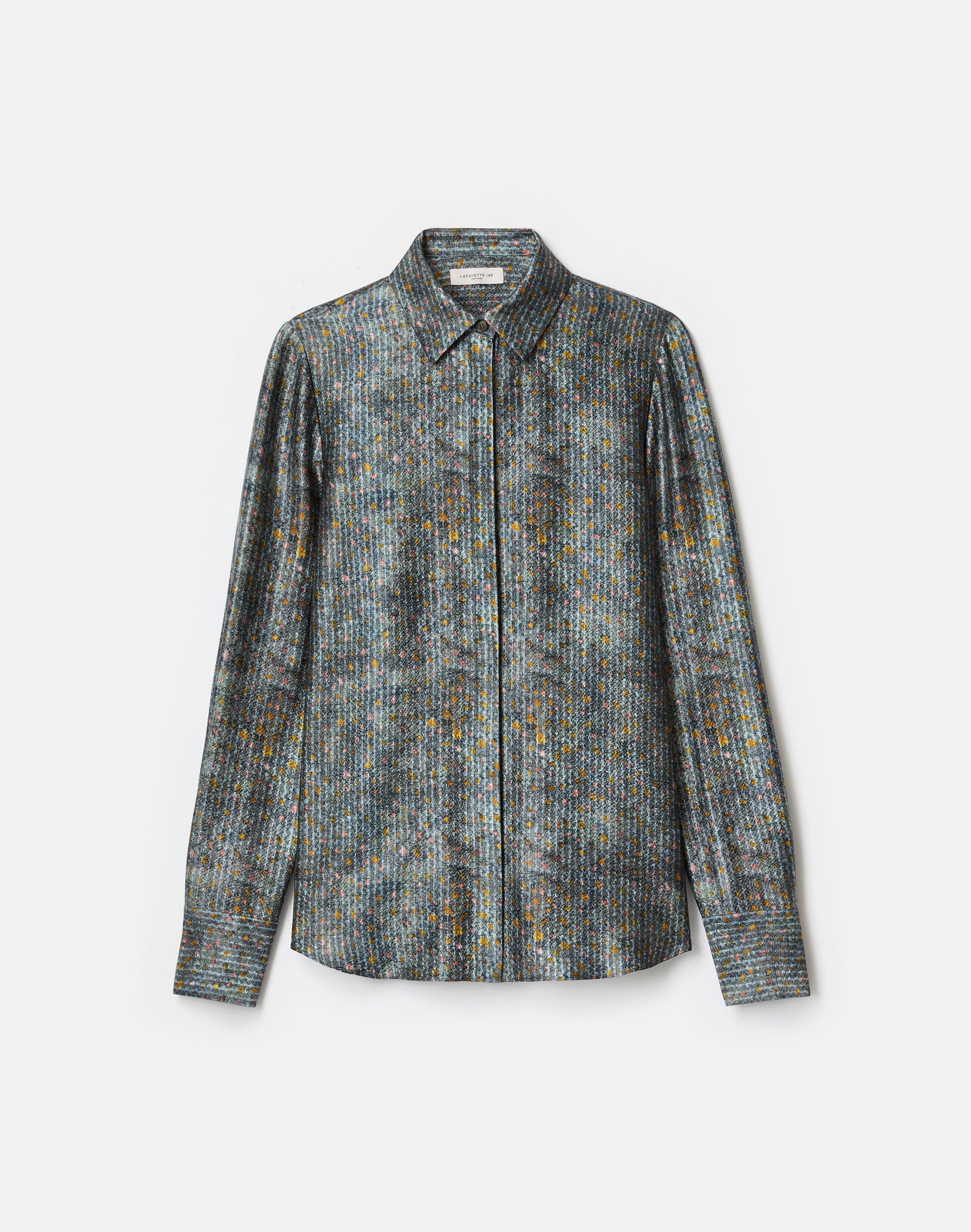 Textile Print Textured Silk Button Blouse