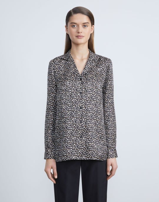 Rigby Blouse In Double Brushstroke Print Marble Jacquard Silk