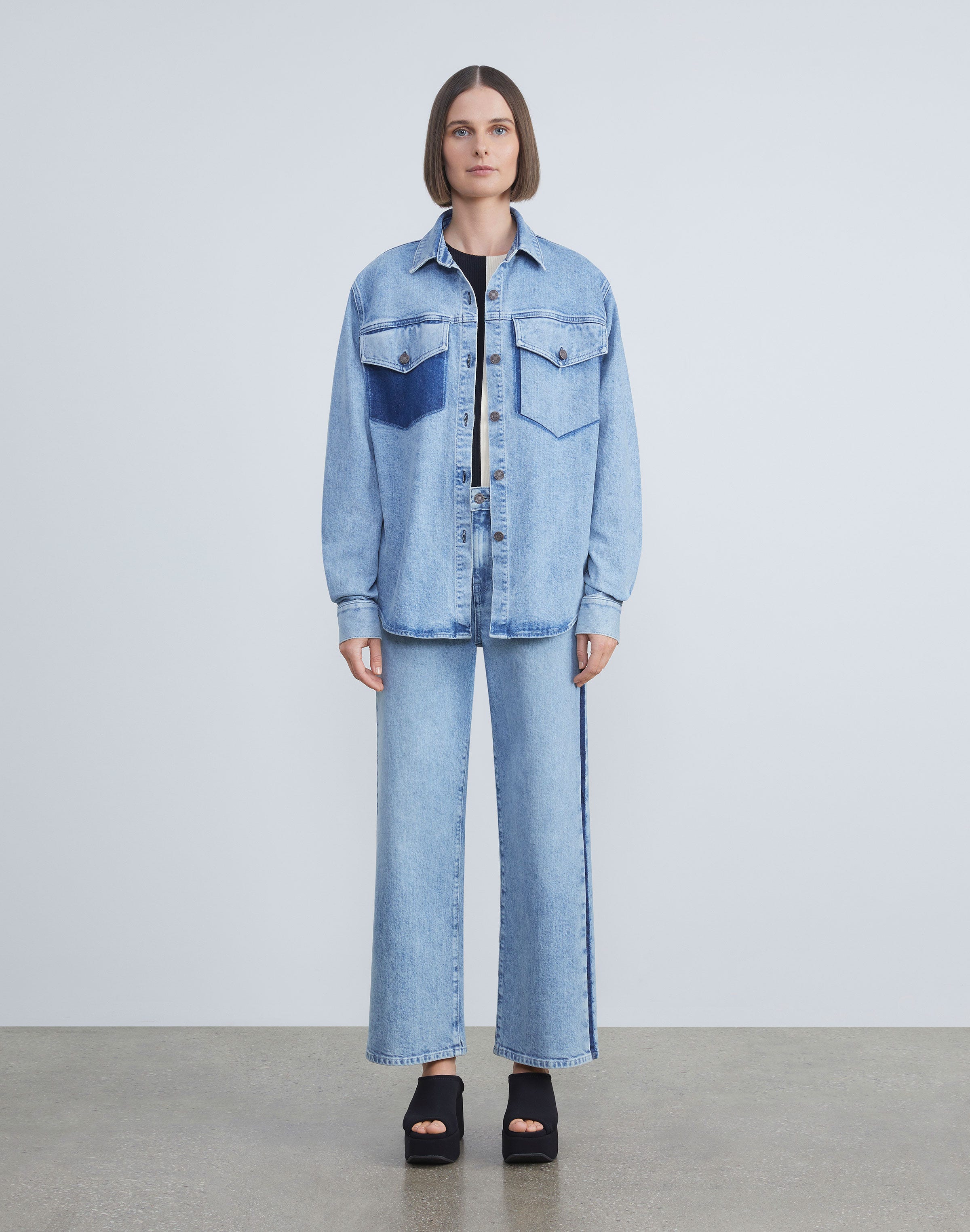 L148 Denim Two-Tone Shirt Jacket | Lafayette 148 NY Outlet