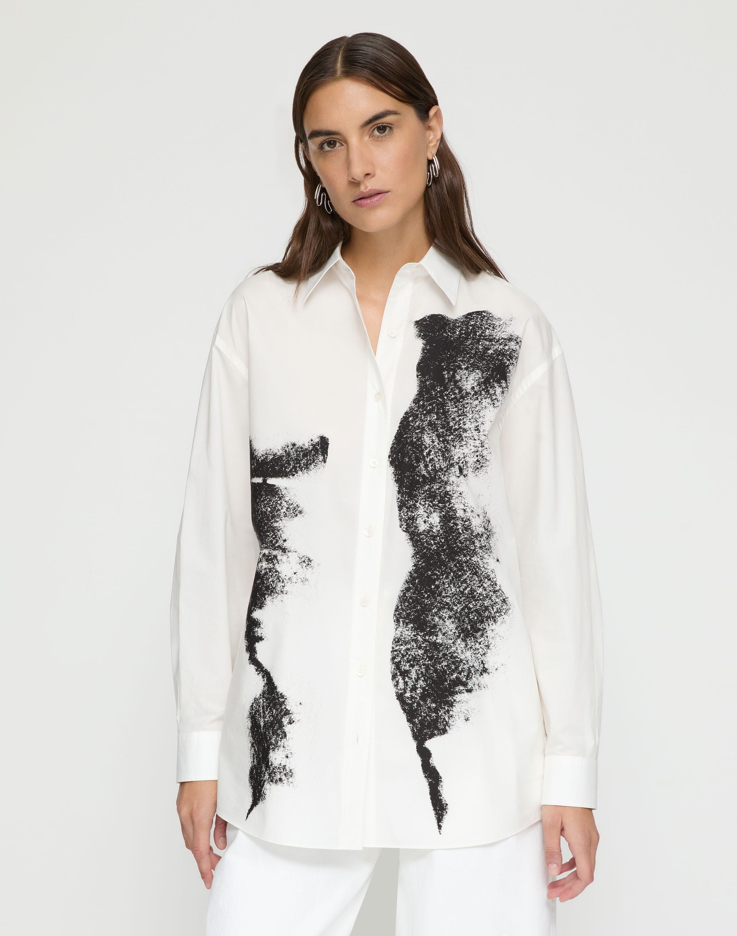 Charcoal Print Cotton Oversized Shirt 