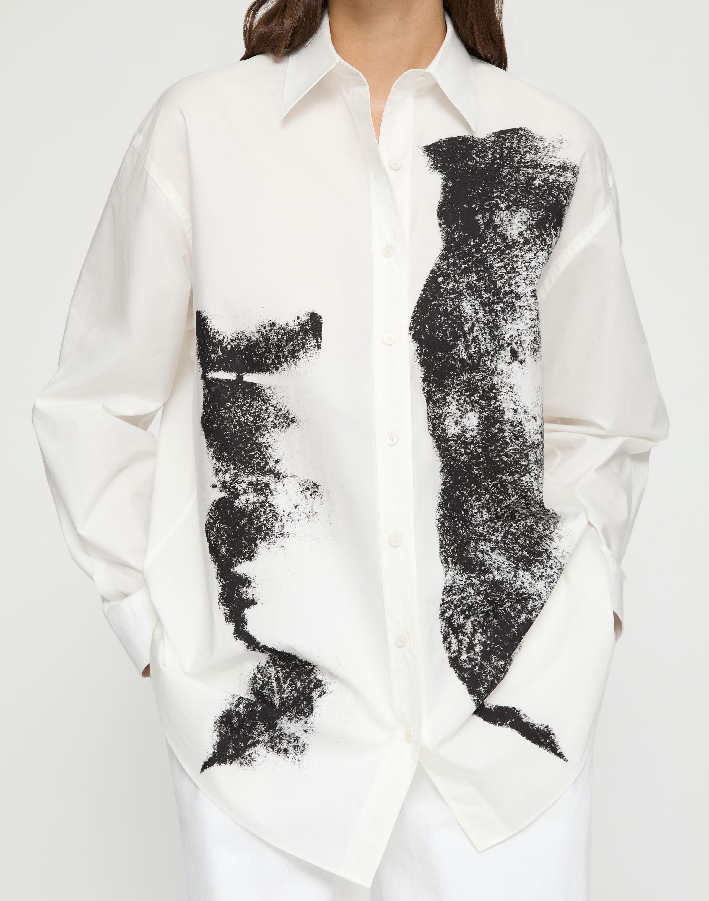 Charcoal Print Cotton Oversized Shirt 