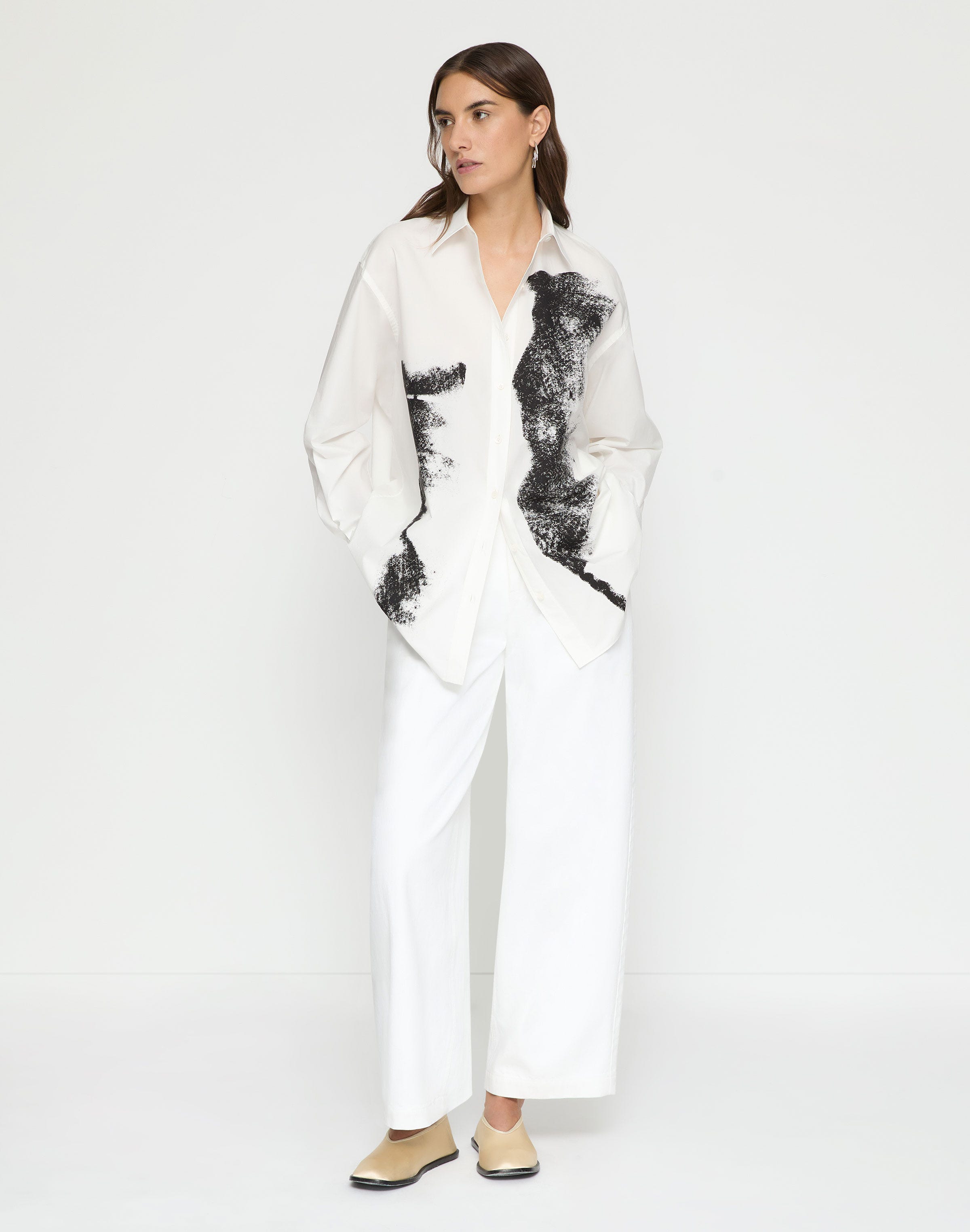 Charcoal Print Cotton Oversized Shirt 