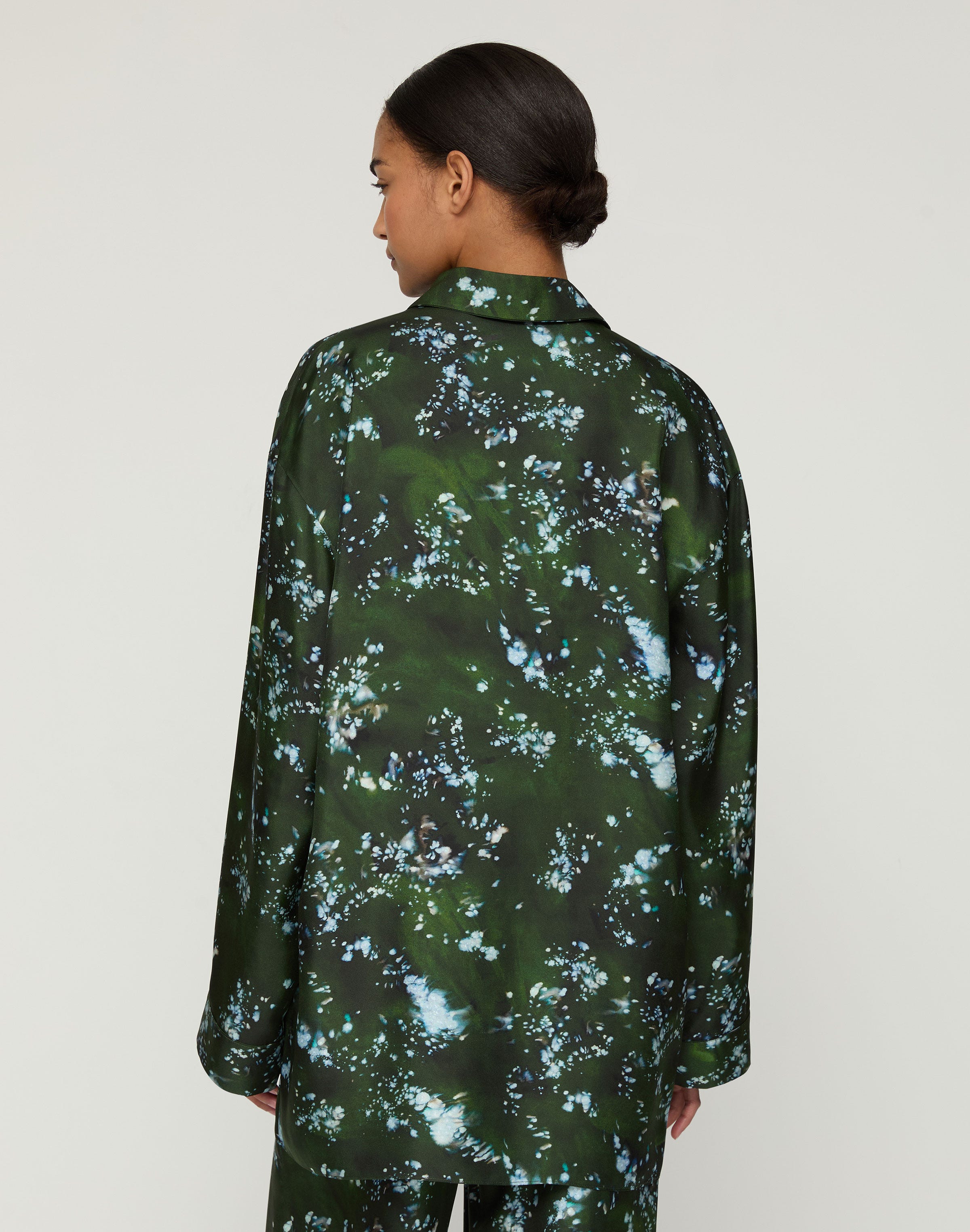 Plus-Size Splattered Glaze Print Silk Twill Oversized Blouse