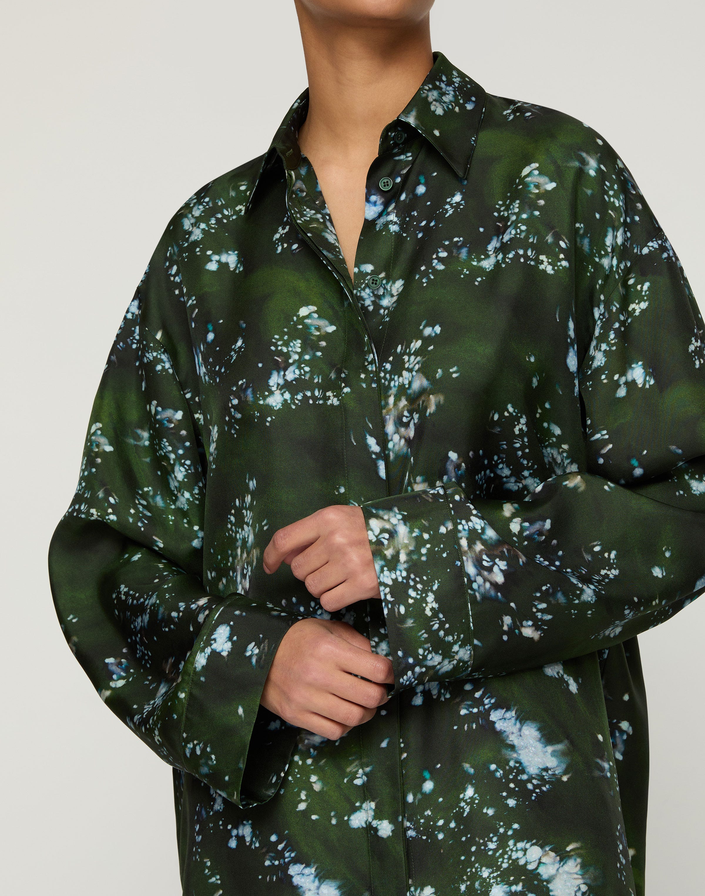 Plus-Size Splattered Glaze Print Silk Twill Oversized Blouse