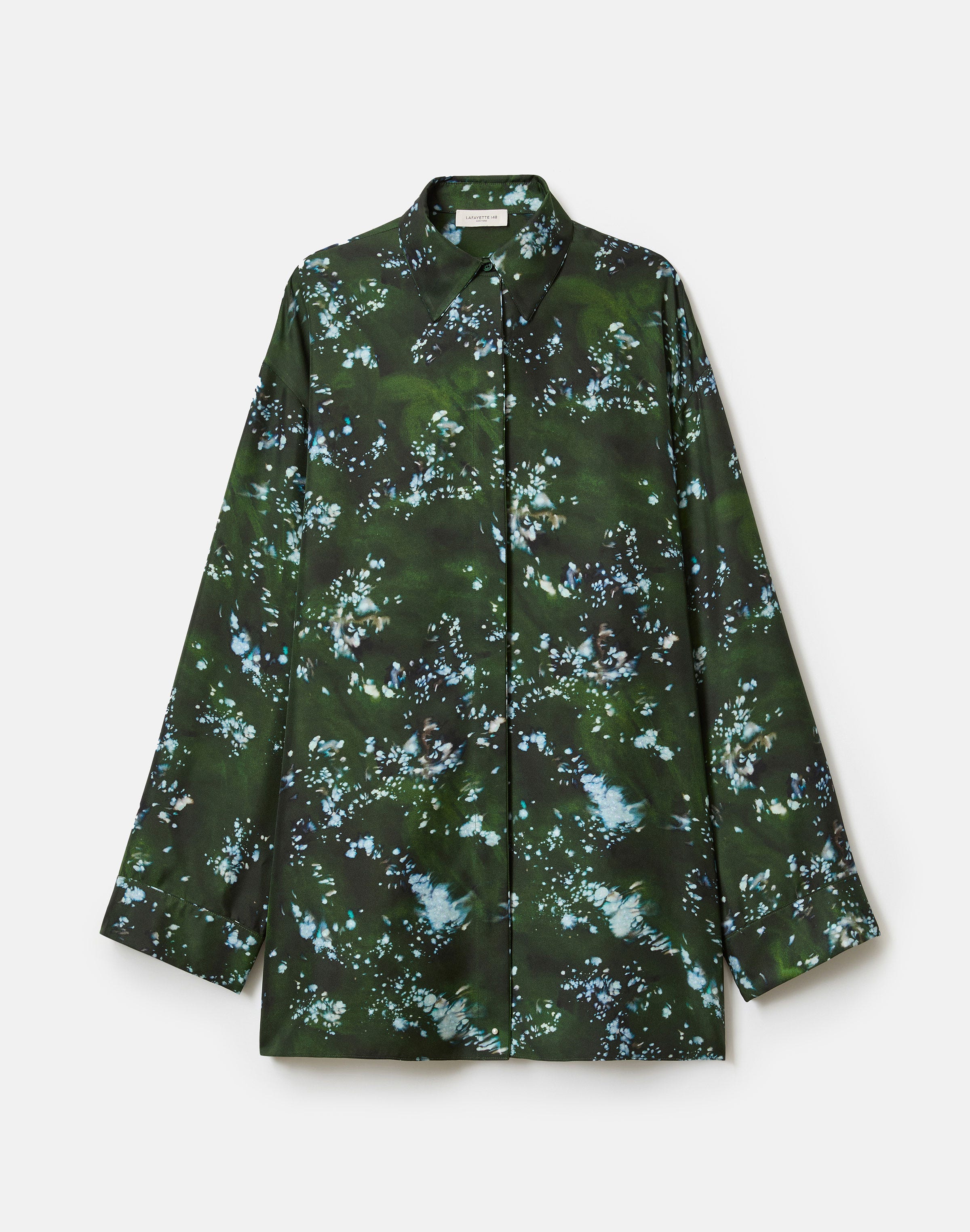 Plus-Size Splattered Glaze Print Silk Twill Oversized Blouse
