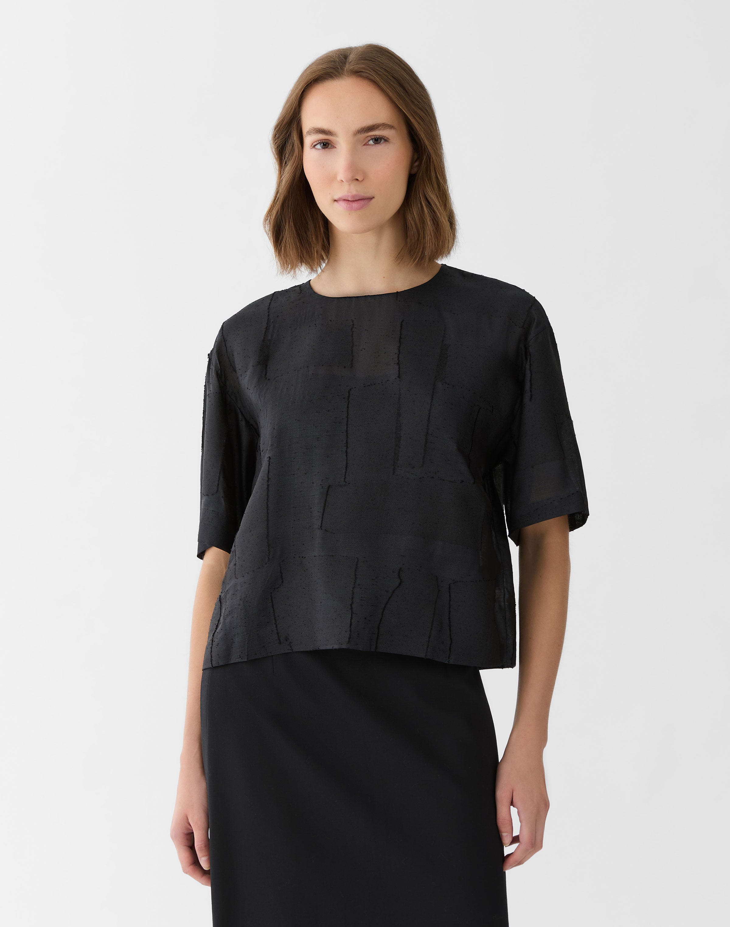 Collage Fil Coupé Jewel Neck Blouse