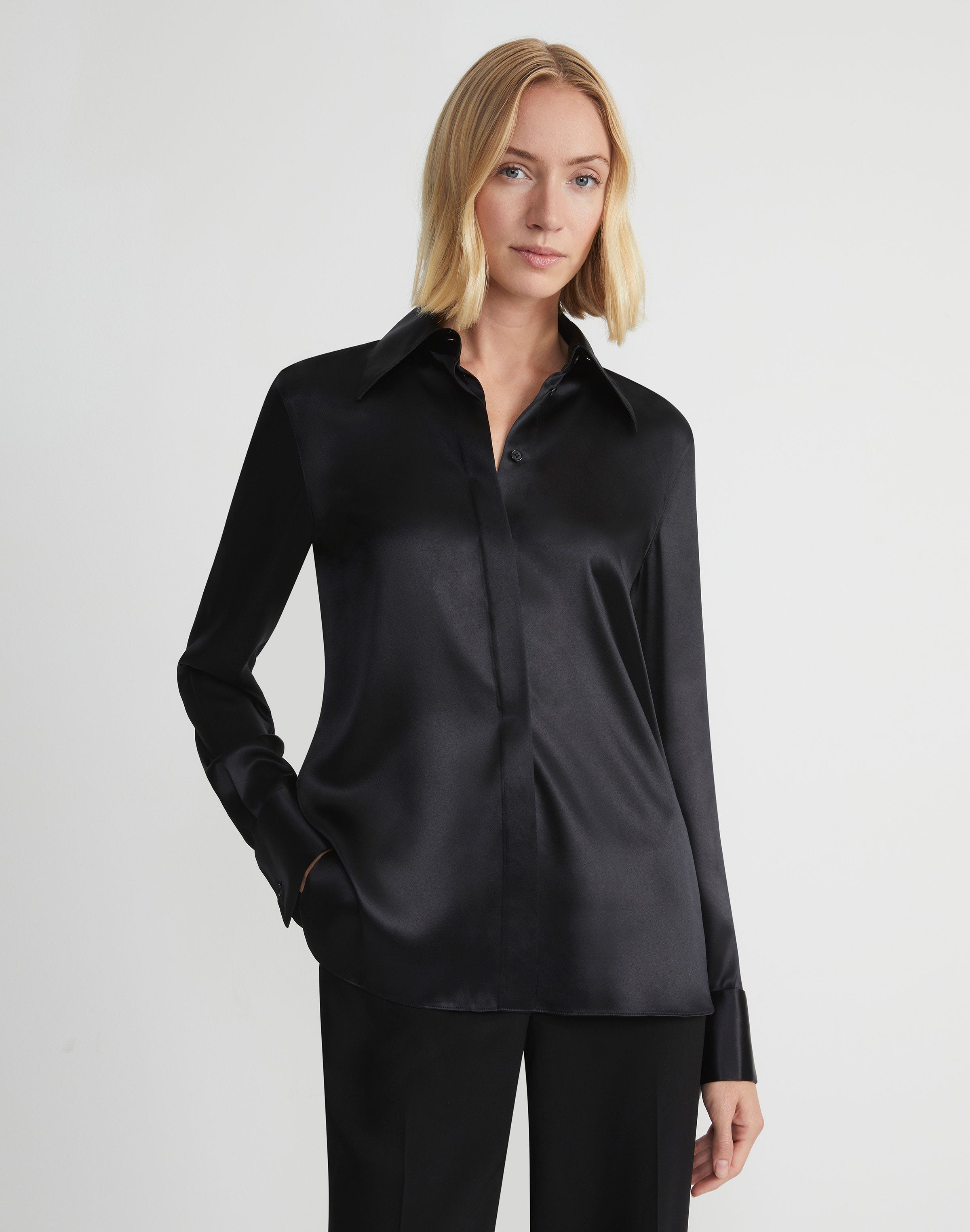 Plus-Size Silk Charmeuse French Cuff Blouse