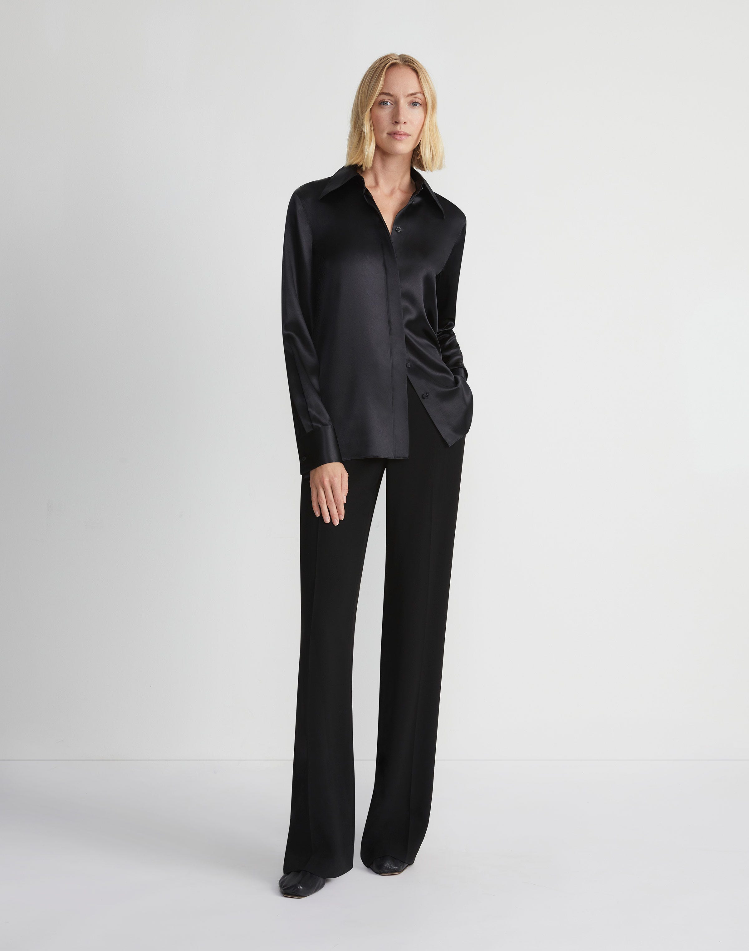 Plus-Size Silk Charmeuse French Cuff Blouse