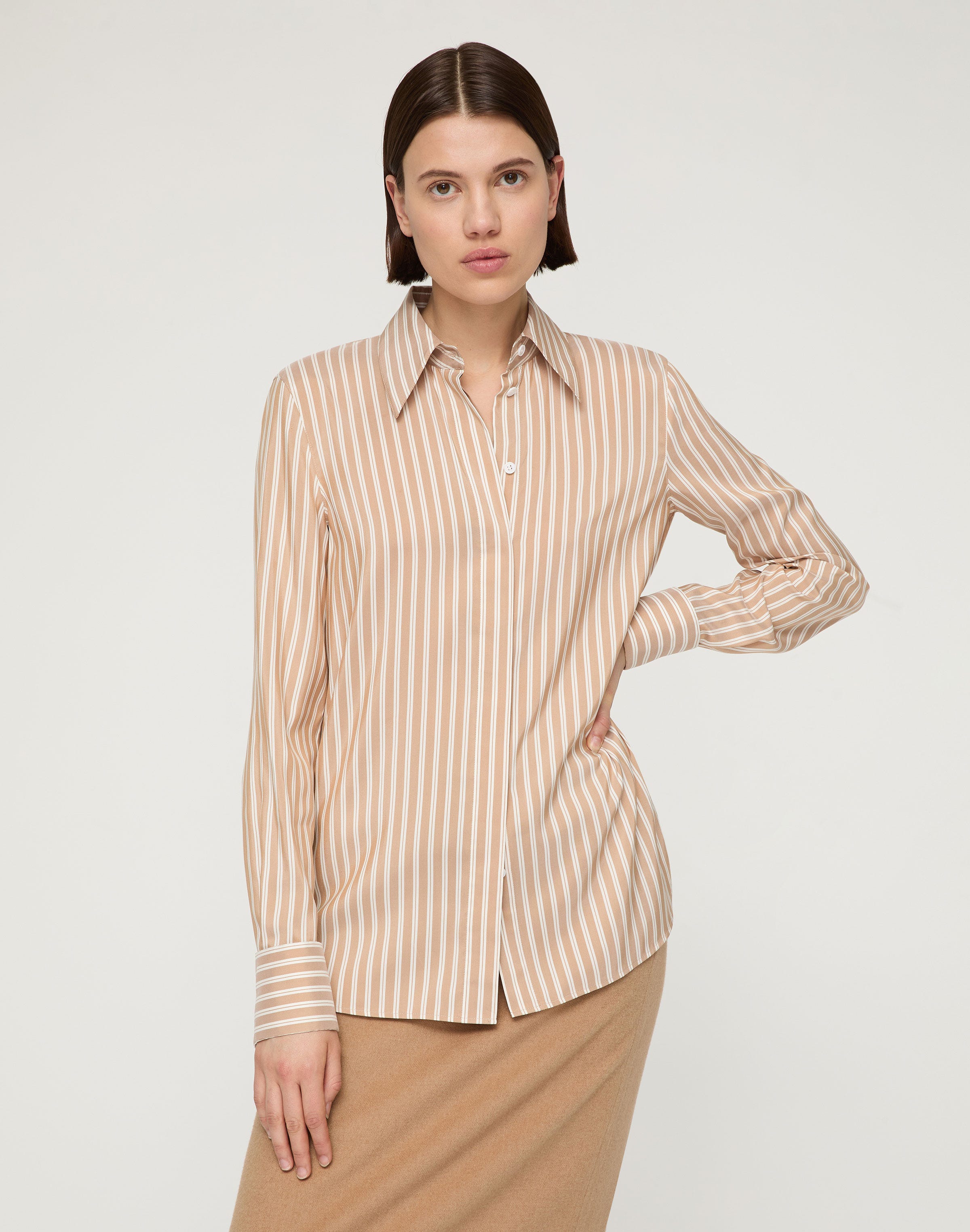 Striped Silk French Cuff Blouse
