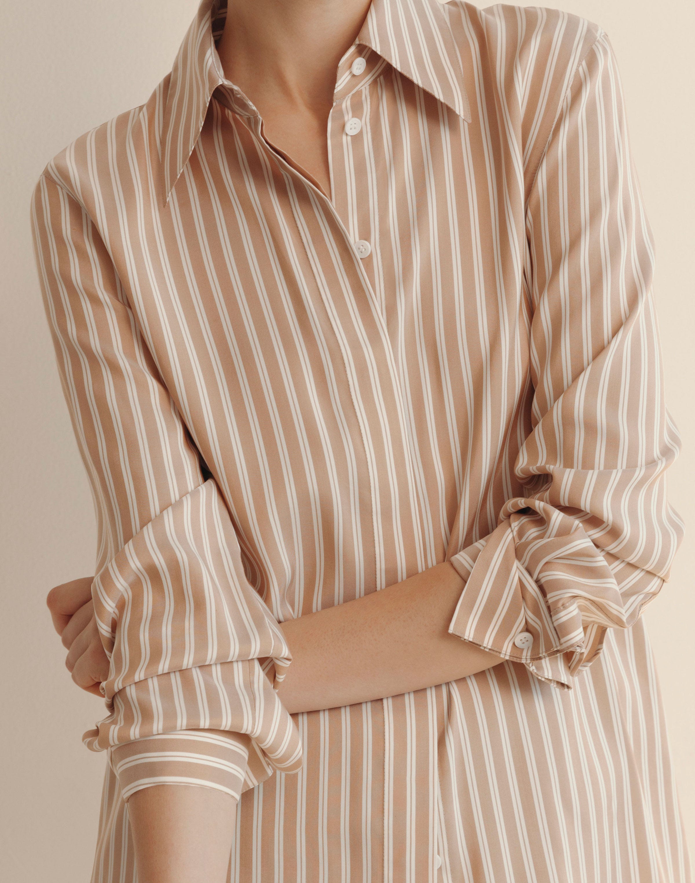 Striped Silk French Cuff Blouse