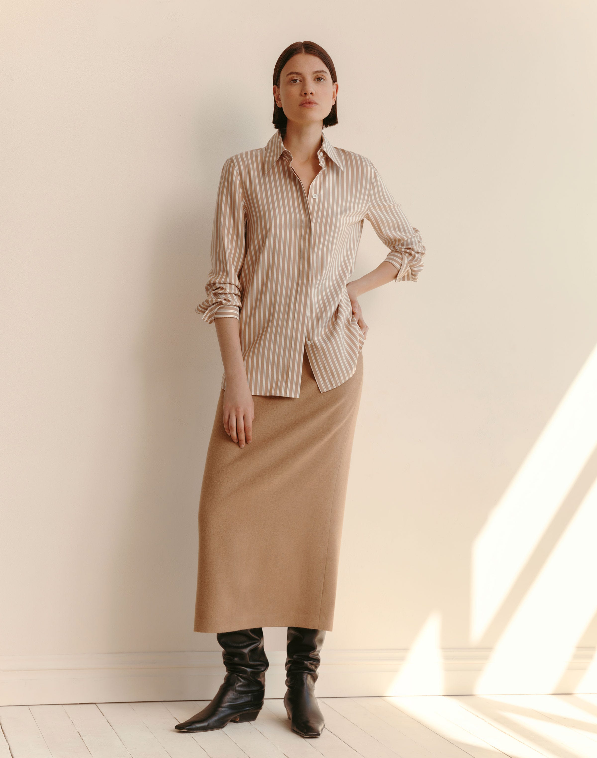 Striped Silk French Cuff Blouse