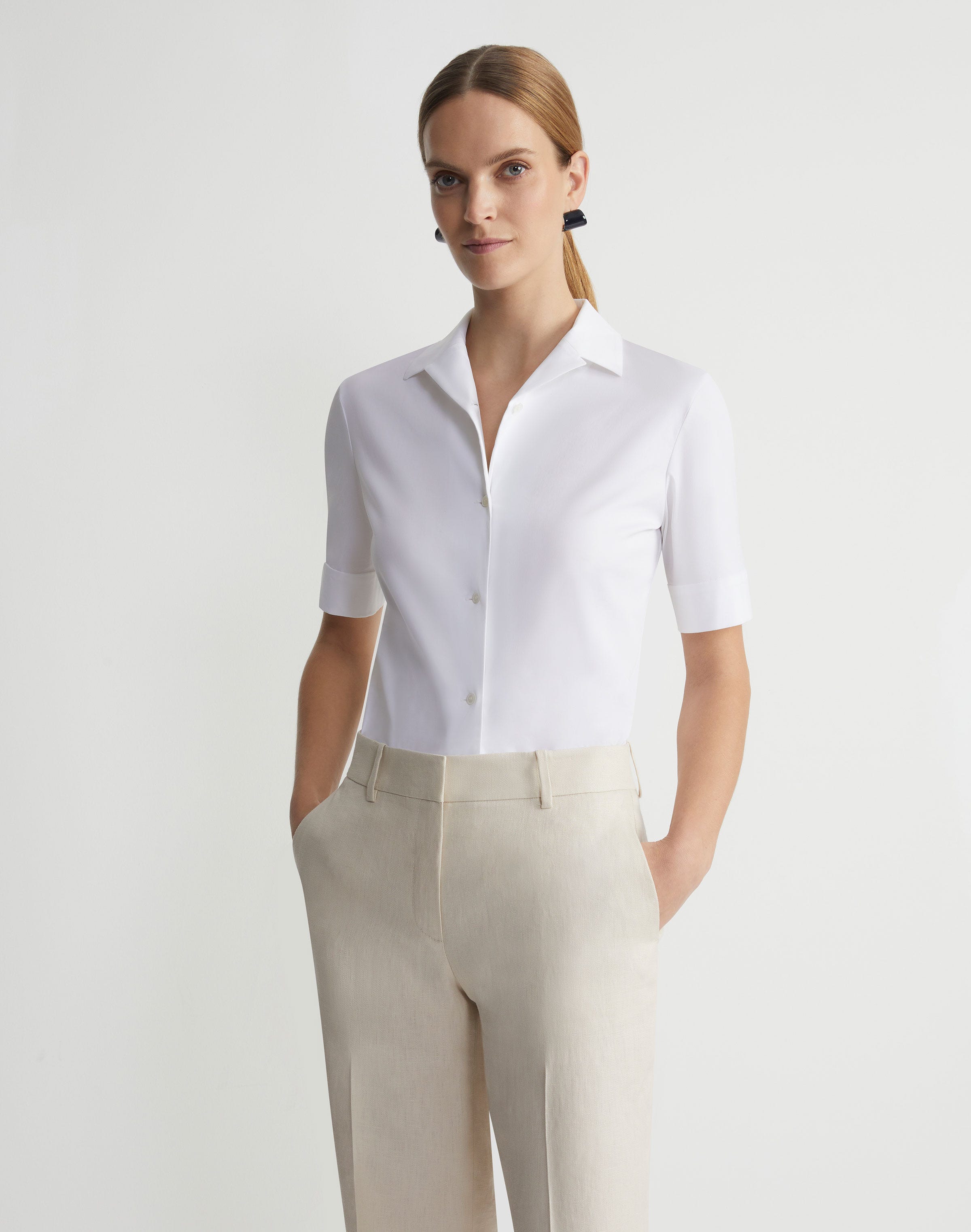 Stretch Cotton Notch Collar Shirt