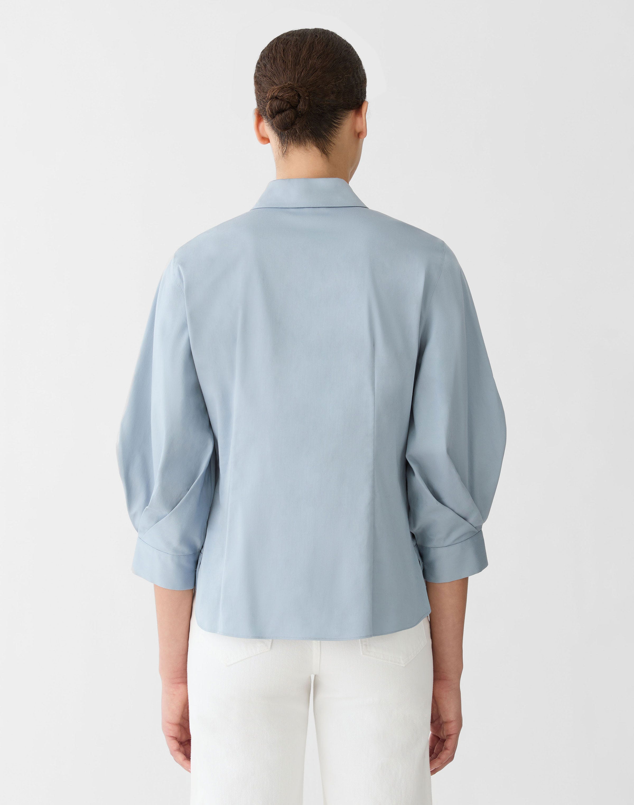 Cotton Satin Balloon Sleeve Blouse