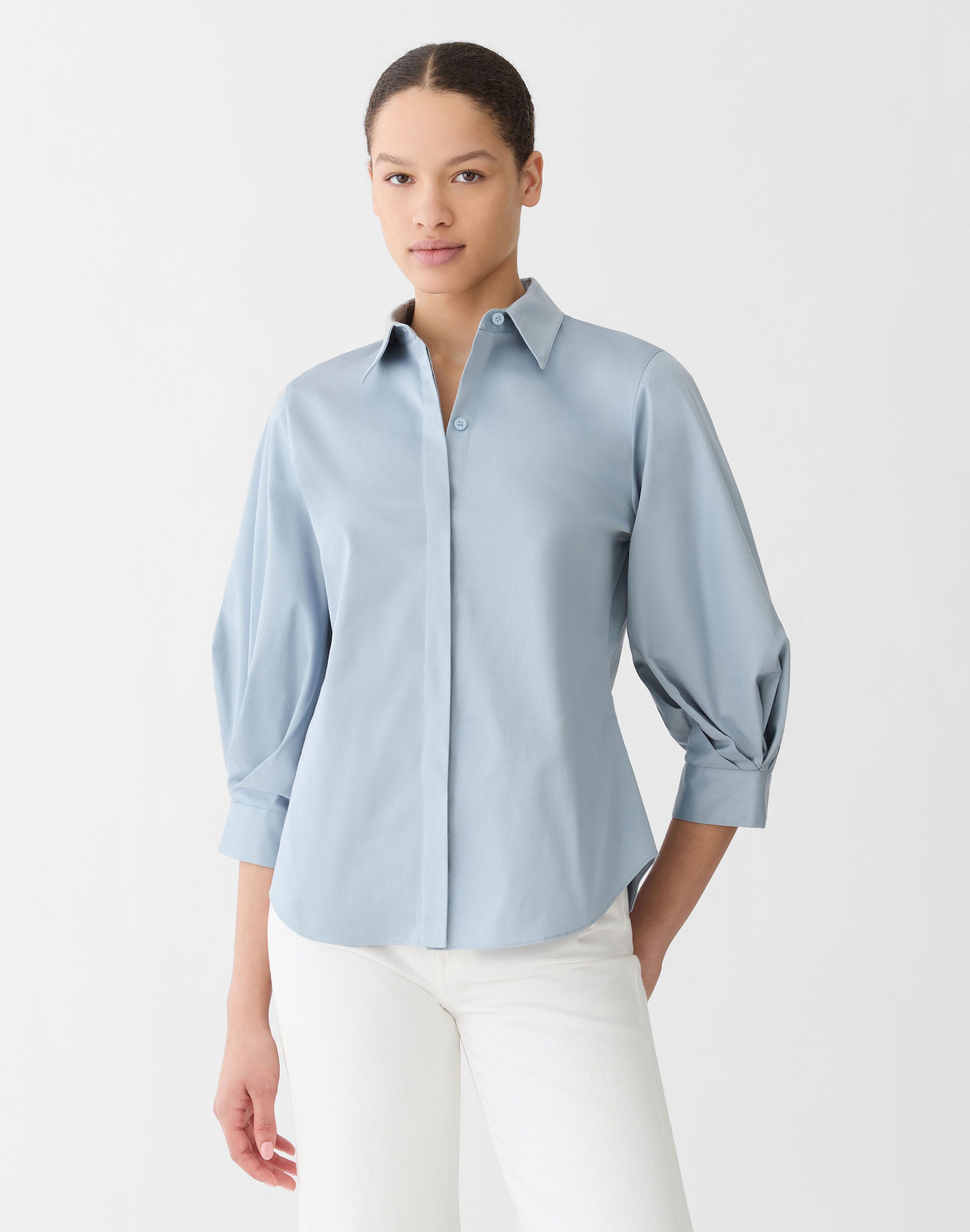 Cotton Satin Balloon Sleeve Blouse