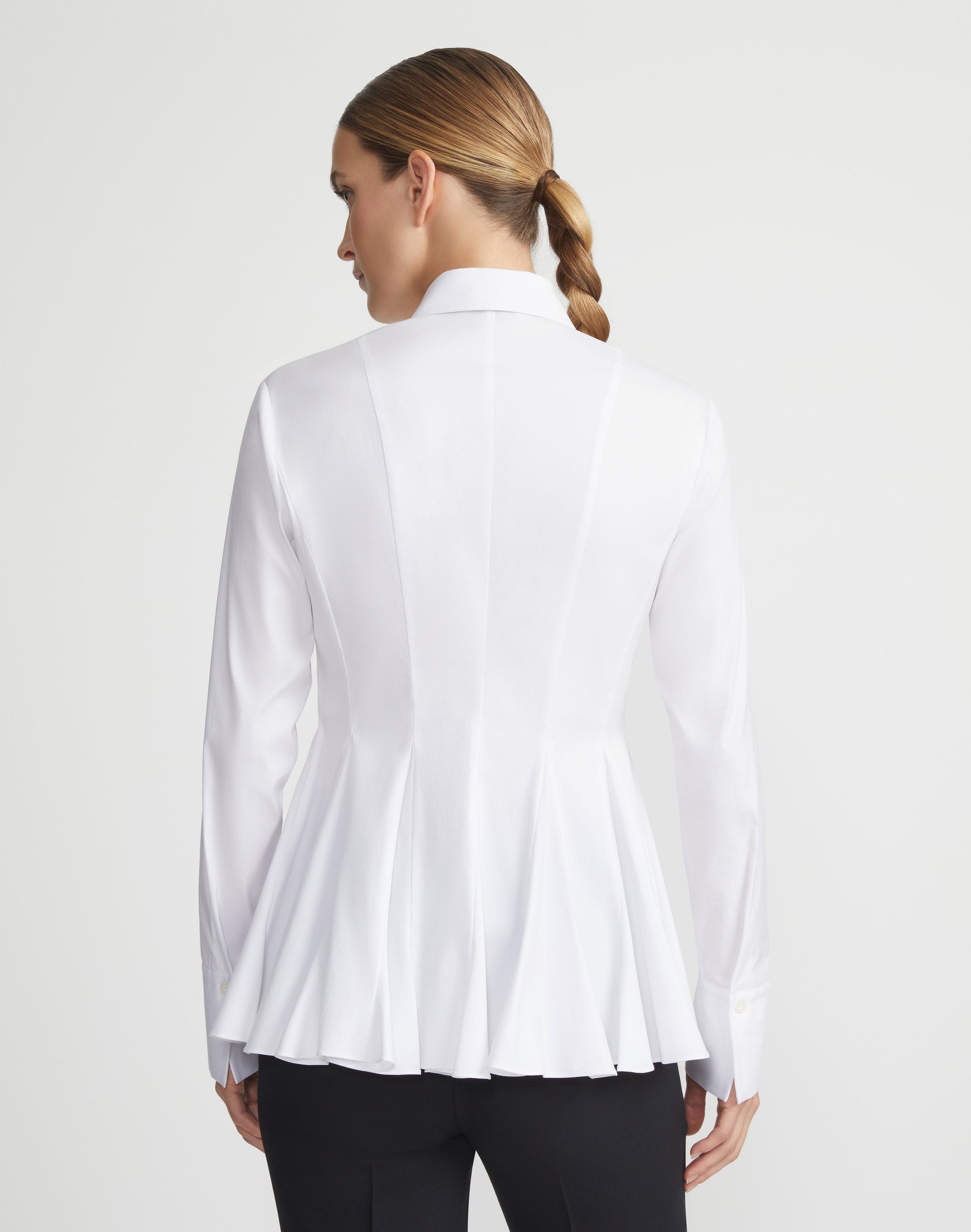 Classic Stretch Cotton Godet Peplum Shirt