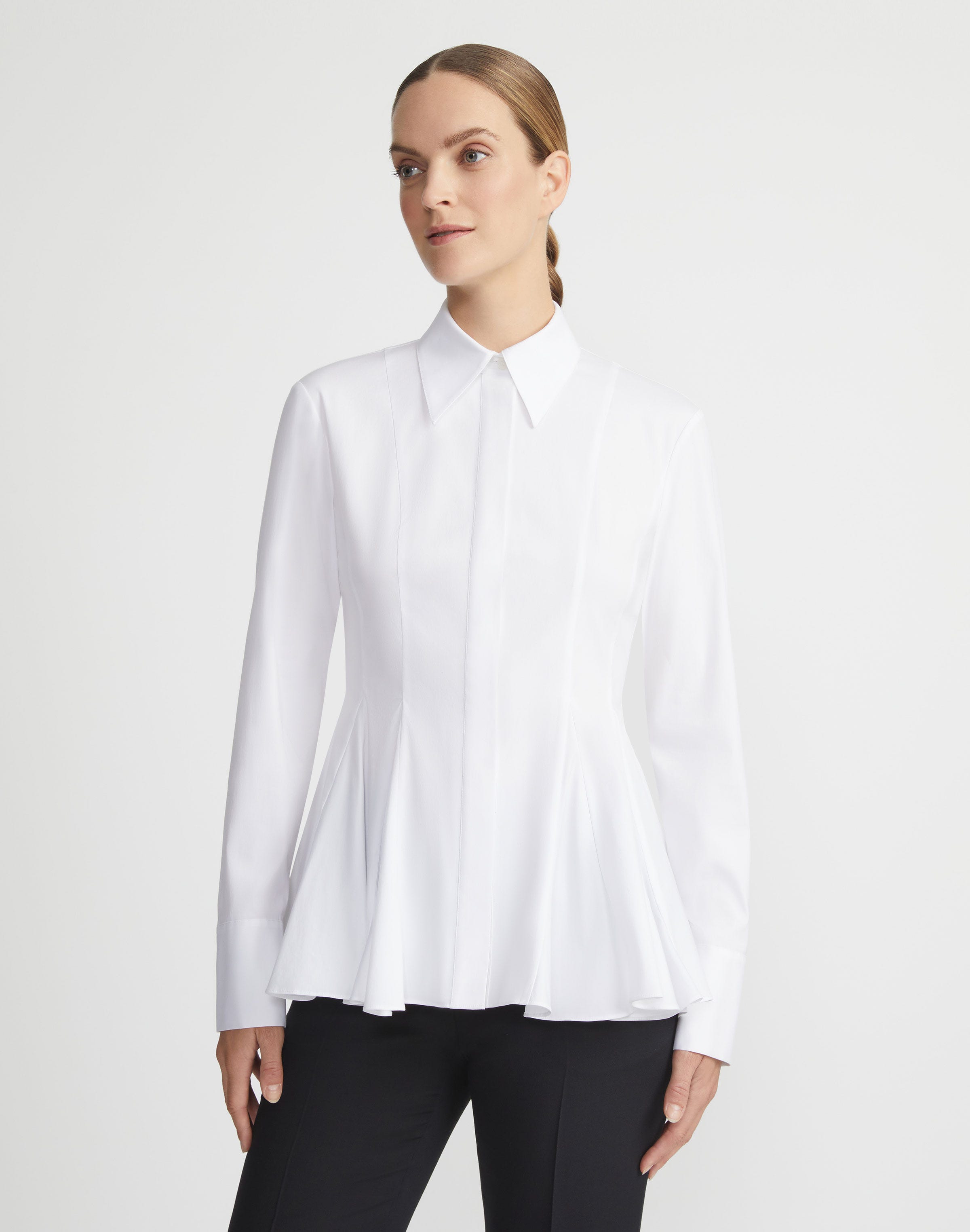 Classic Stretch Cotton Godet Peplum Shirt