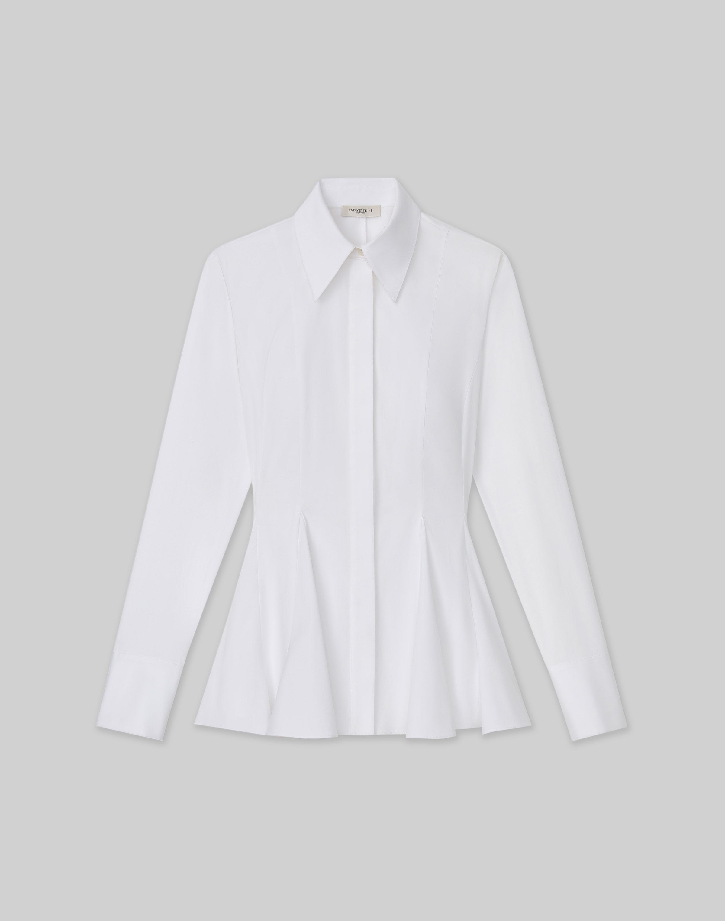 Classic Stretch Cotton Godet Peplum Shirt