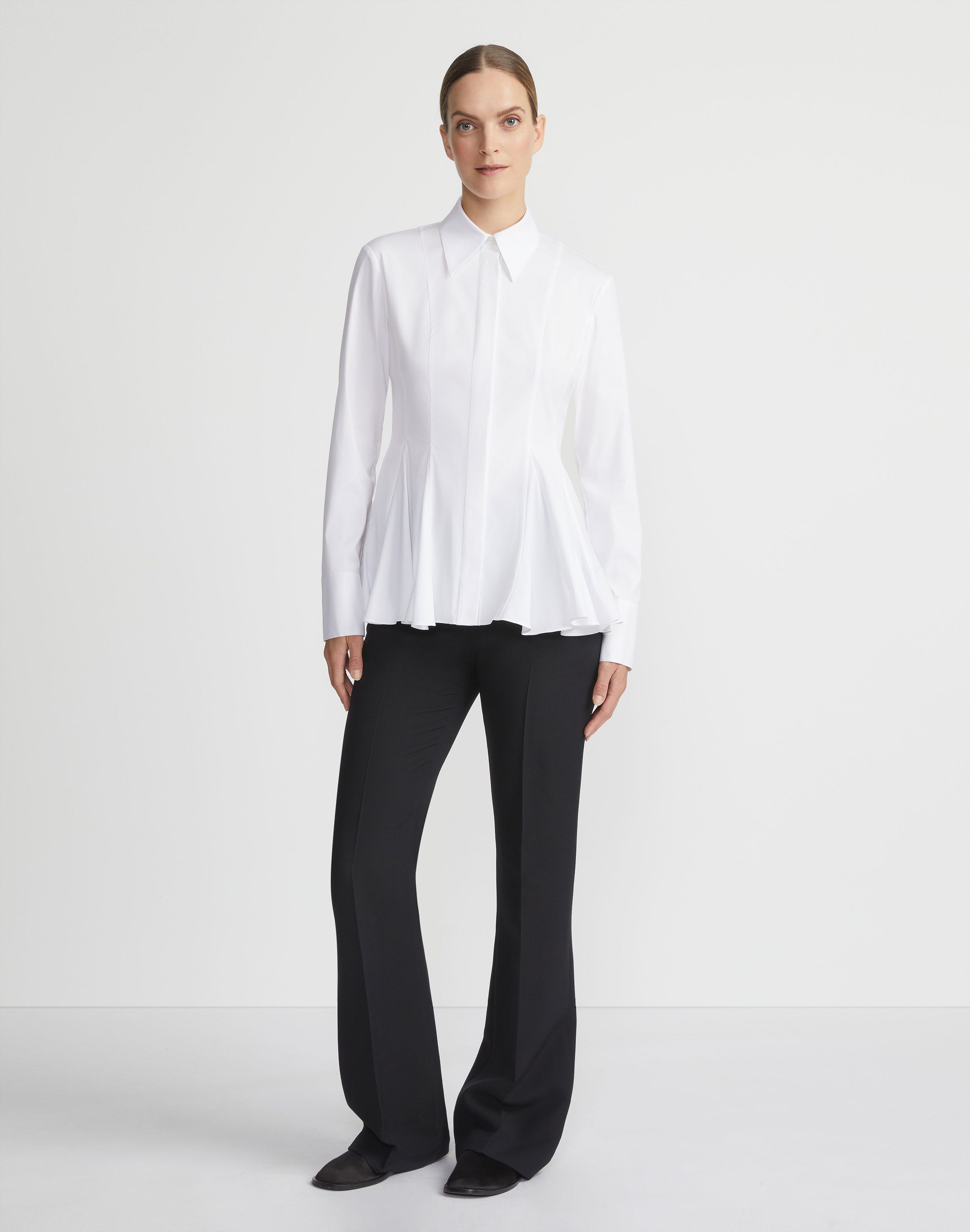 Classic Stretch Cotton Godet Peplum Shirt