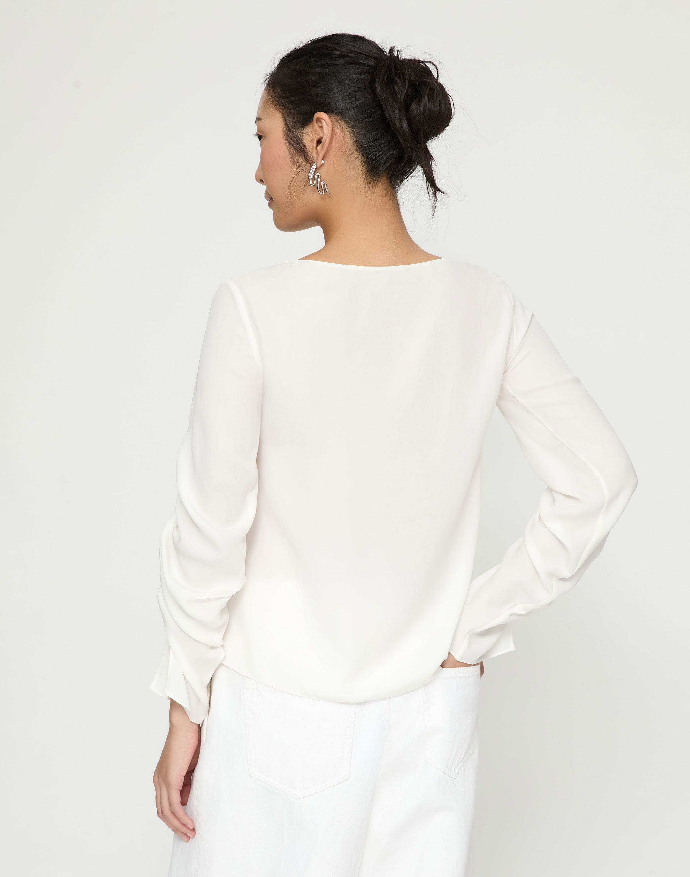 Organic Silk Georgette Split Ruched Sleeve Blouse
