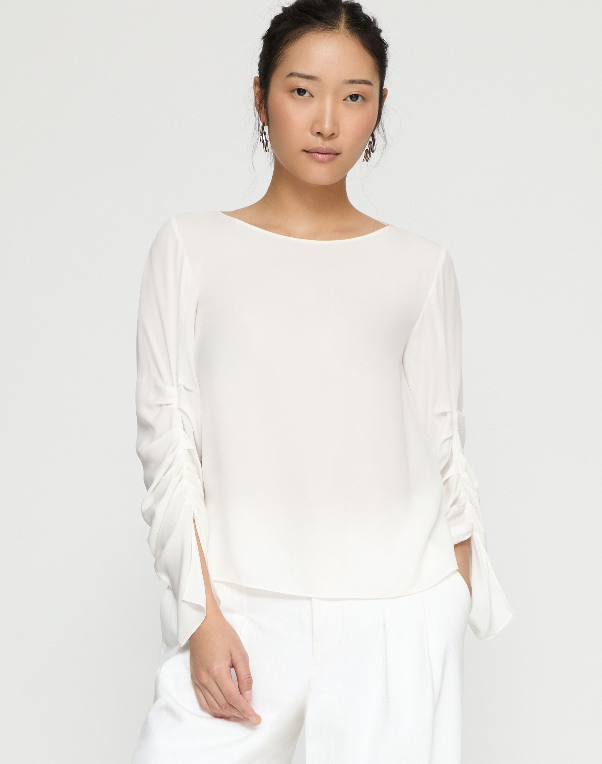 Organic Silk Georgette Split Ruched Sleeve Blouse