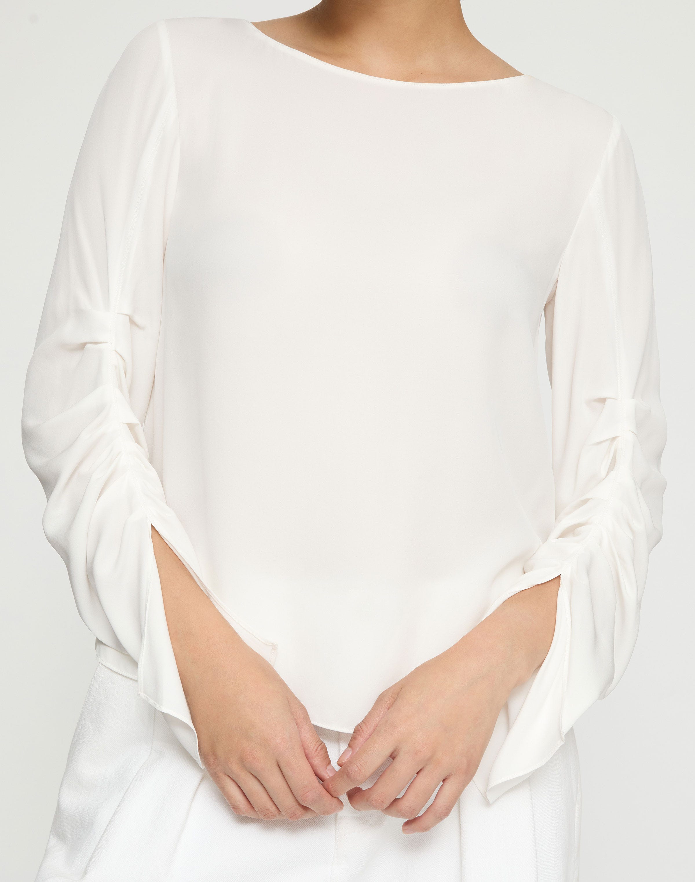 Organic Silk Georgette Split Ruched Sleeve Blouse