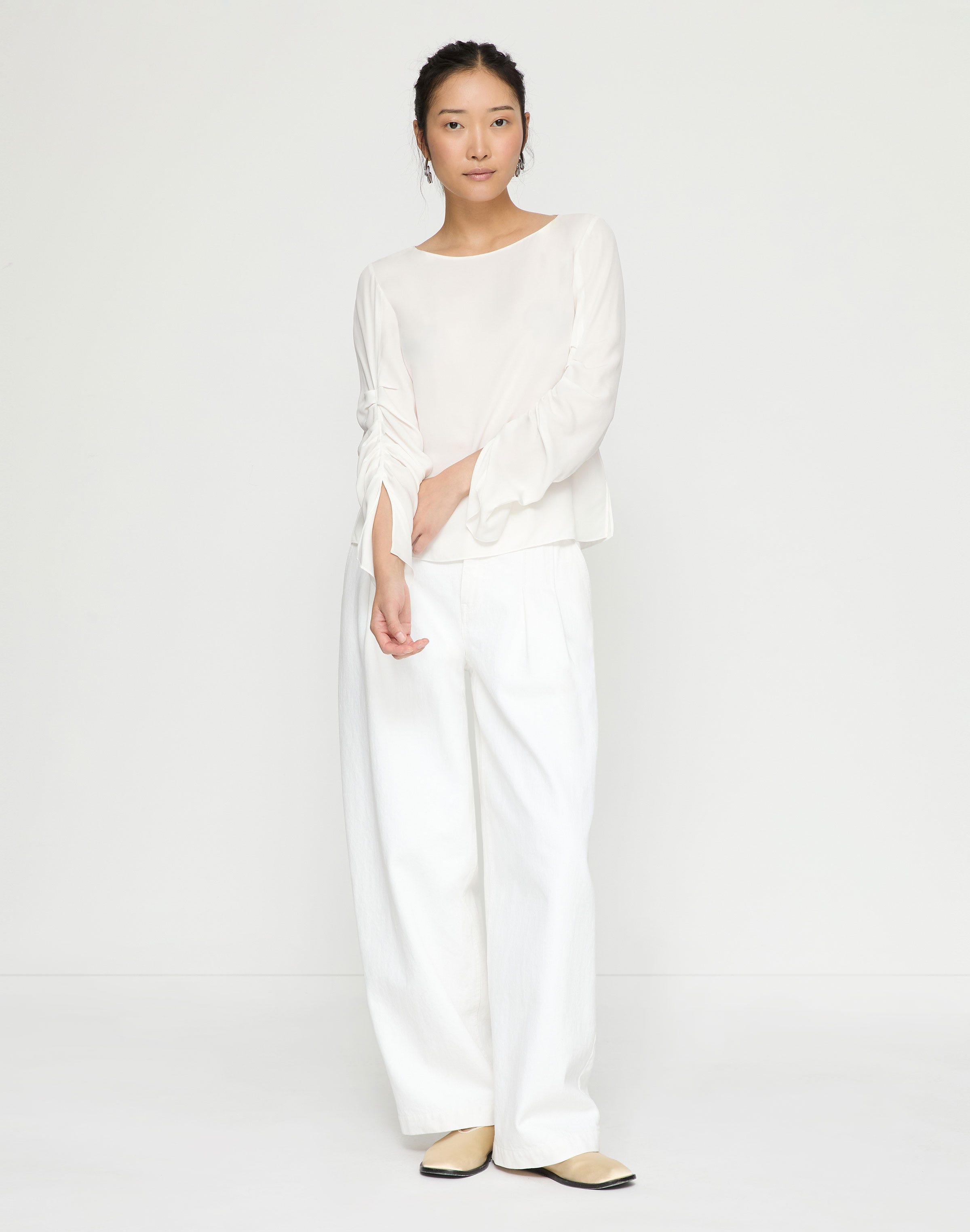 Organic Silk Georgette Split Ruched Sleeve Blouse