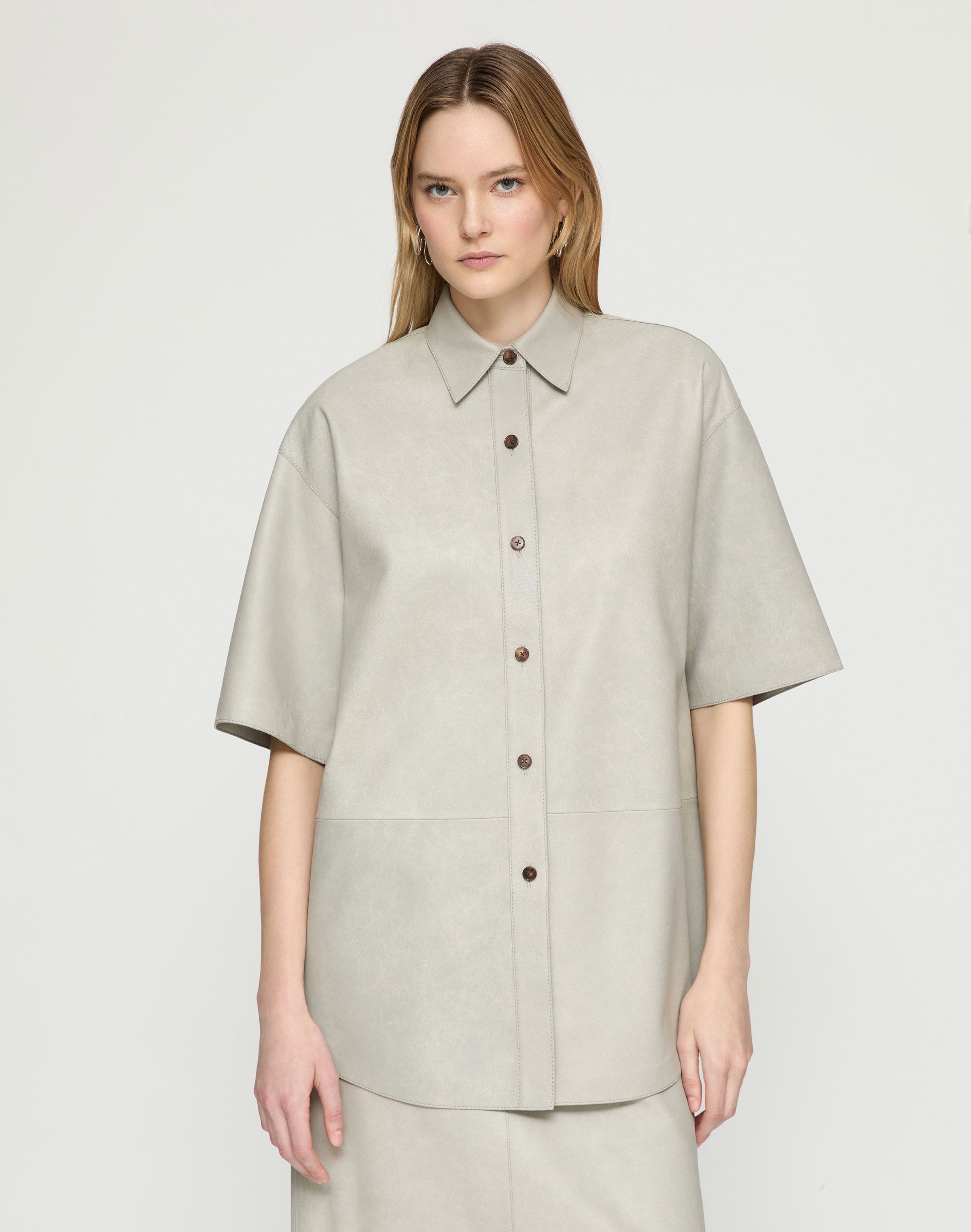 Lambskin Leather Drop Shoulder Oversized Shirt