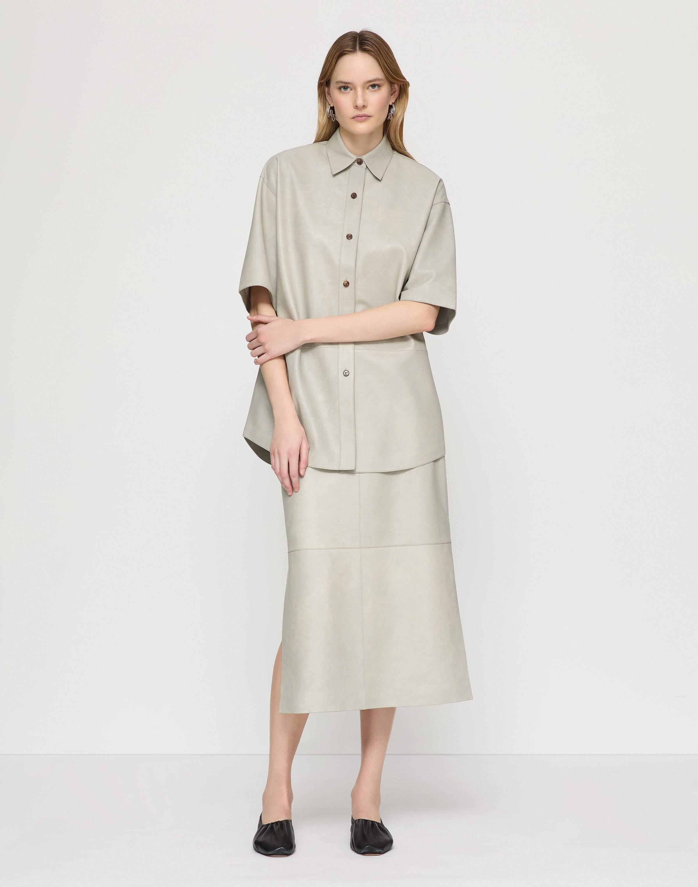 Lambskin Leather Drop Shoulder Oversized Shirt