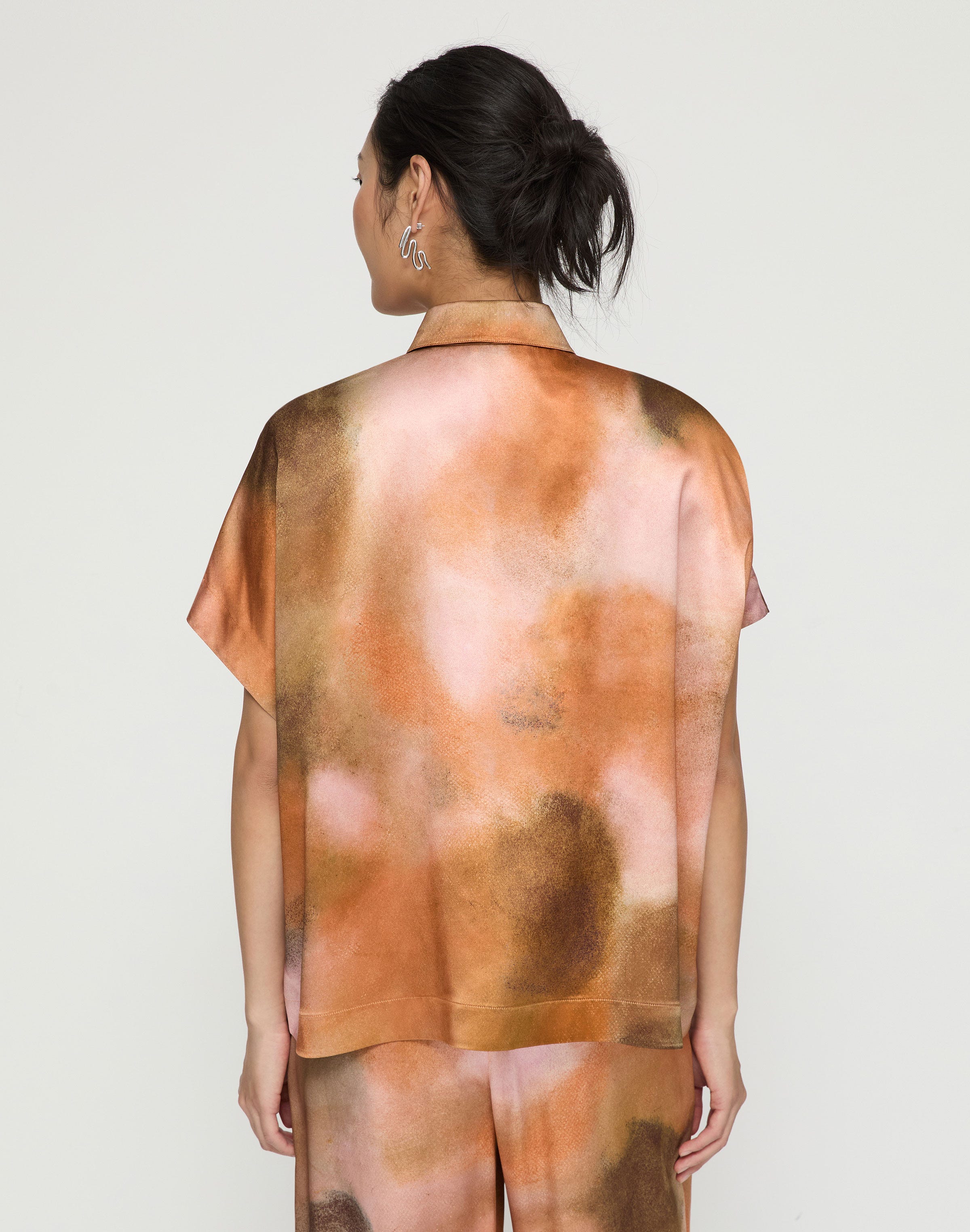Pastel Print Silk Satin Dolman Oversized Blouse