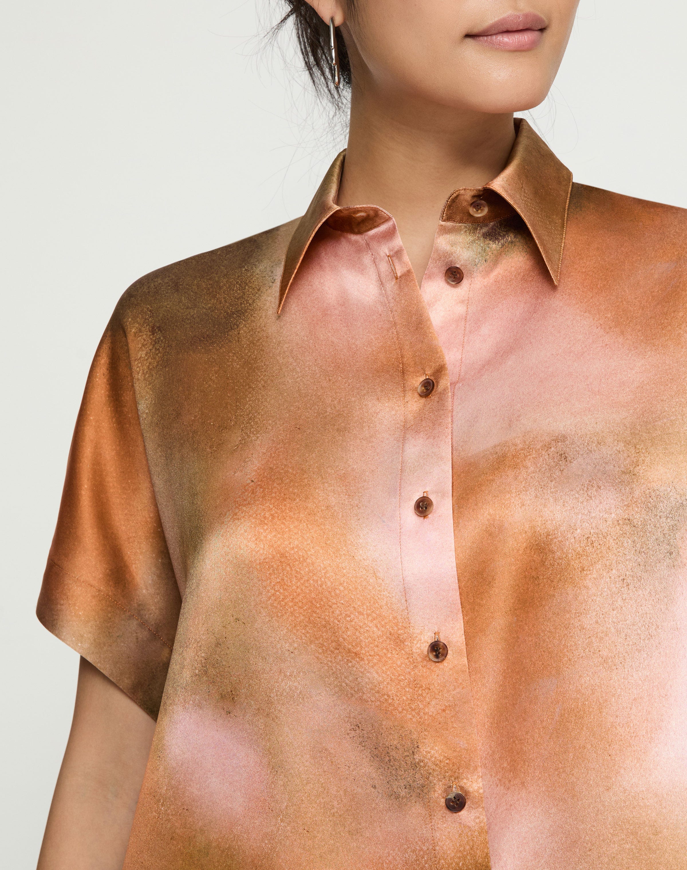 Pastel Print Silk Satin Dolman Oversized Blouse