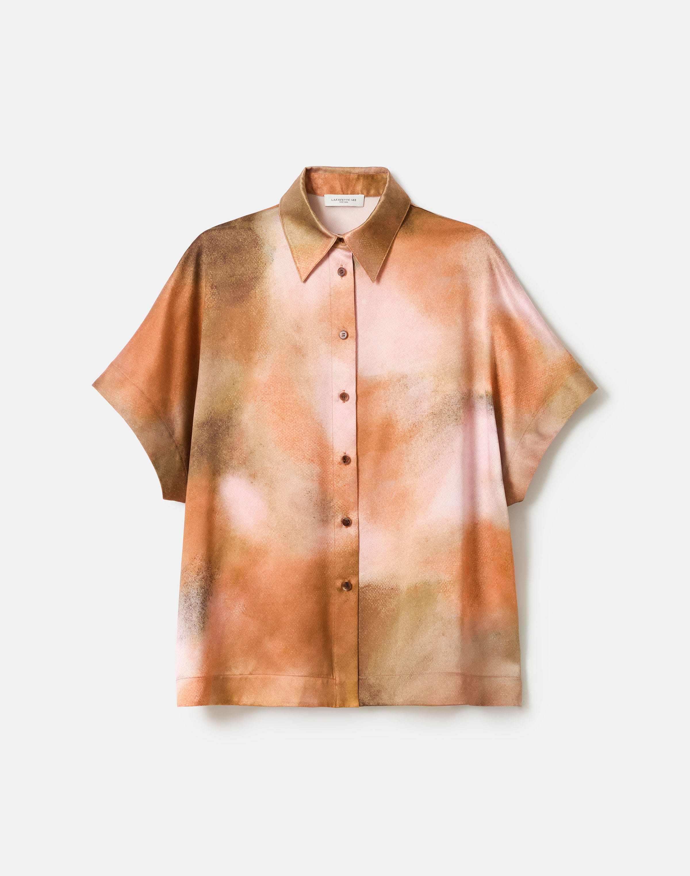 Pastel Print Silk Satin Dolman Oversized Blouse