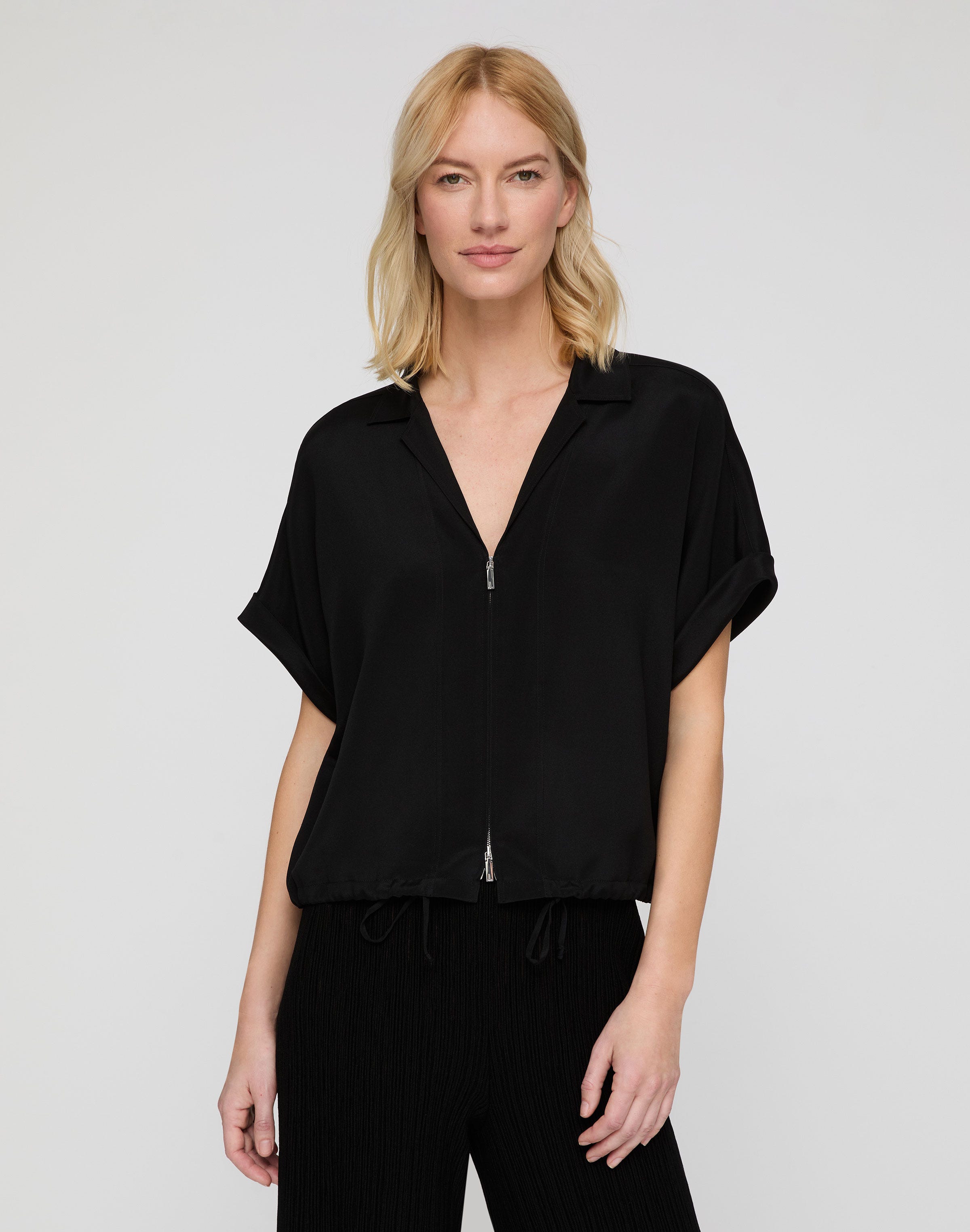 Organic Silk Stretch Georgette Zip Front Blouse