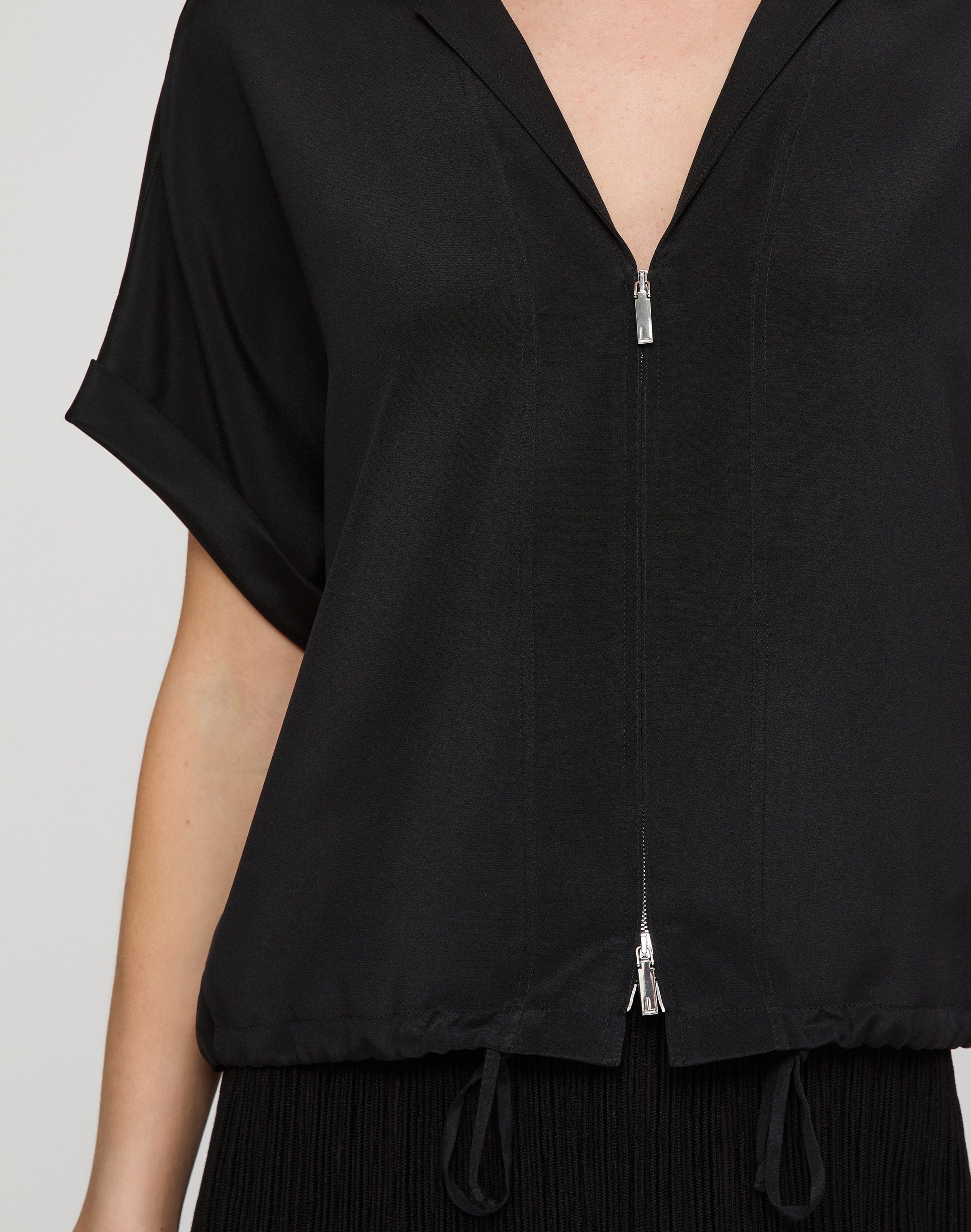 Organic Silk Stretch Georgette Zip Front Blouse