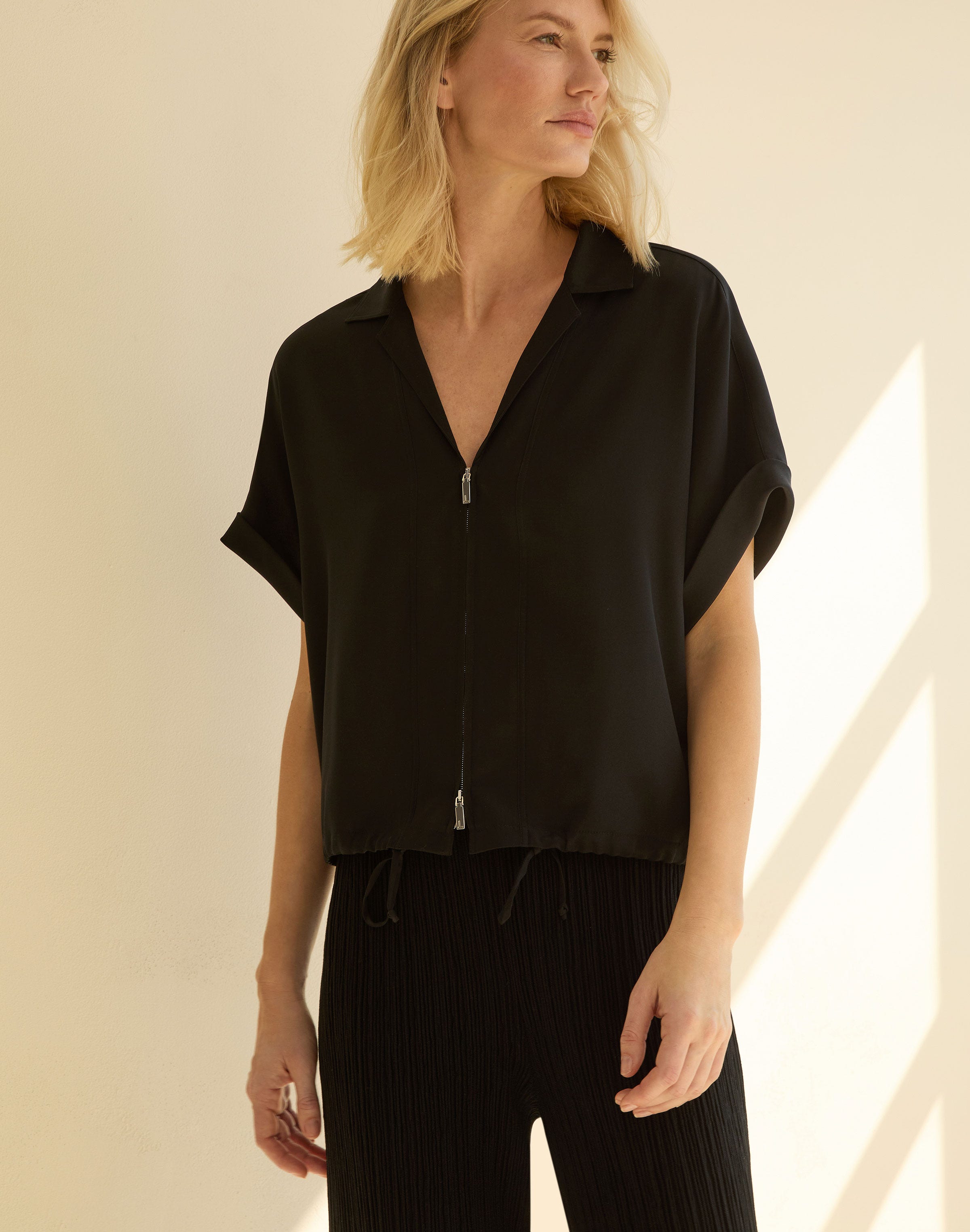 Organic Silk Stretch Georgette Zip Front Blouse