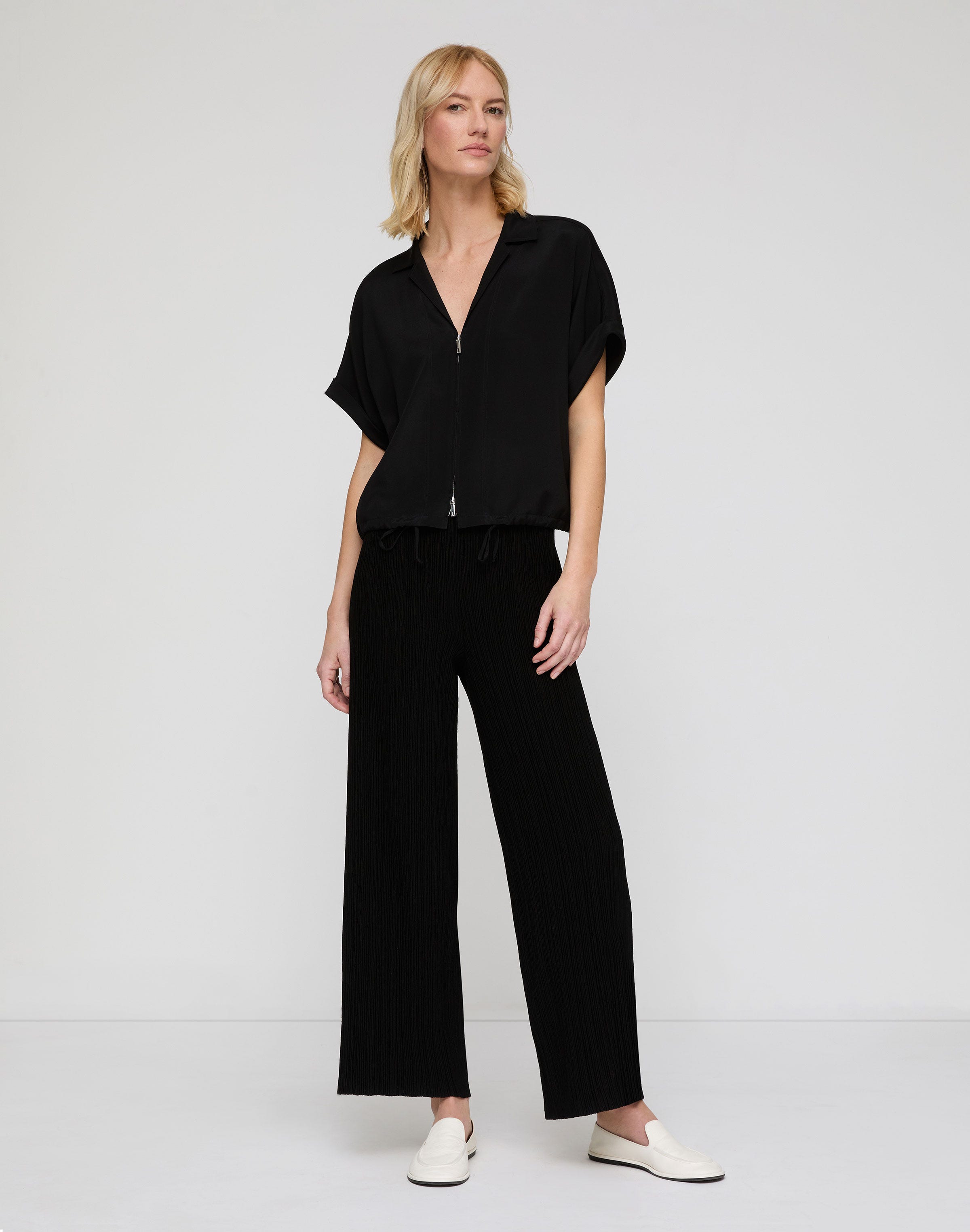 Organic Silk Stretch Georgette Zip Front Blouse