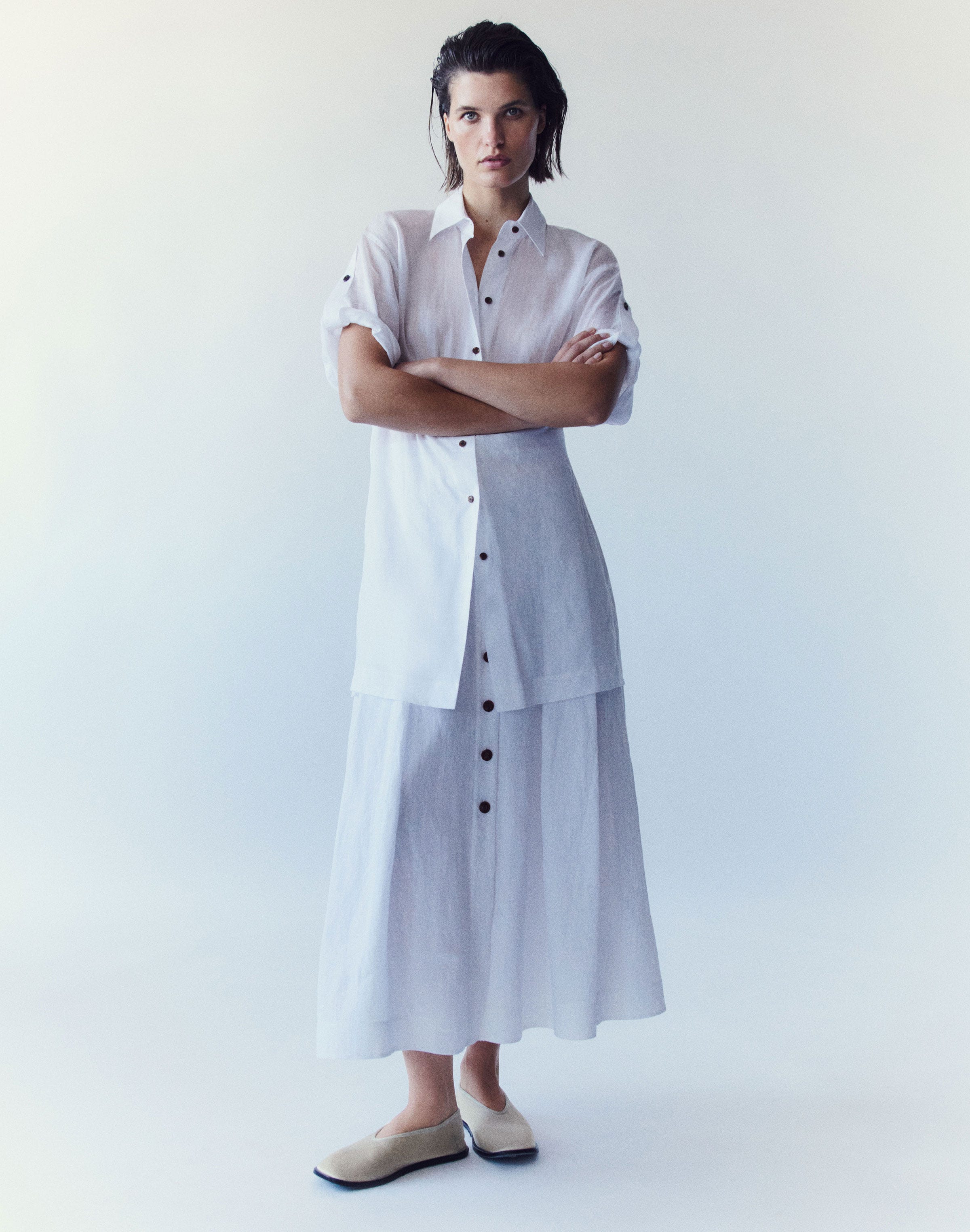 Gemma Cloth Voile Sheer Tab Sleeve Shirt