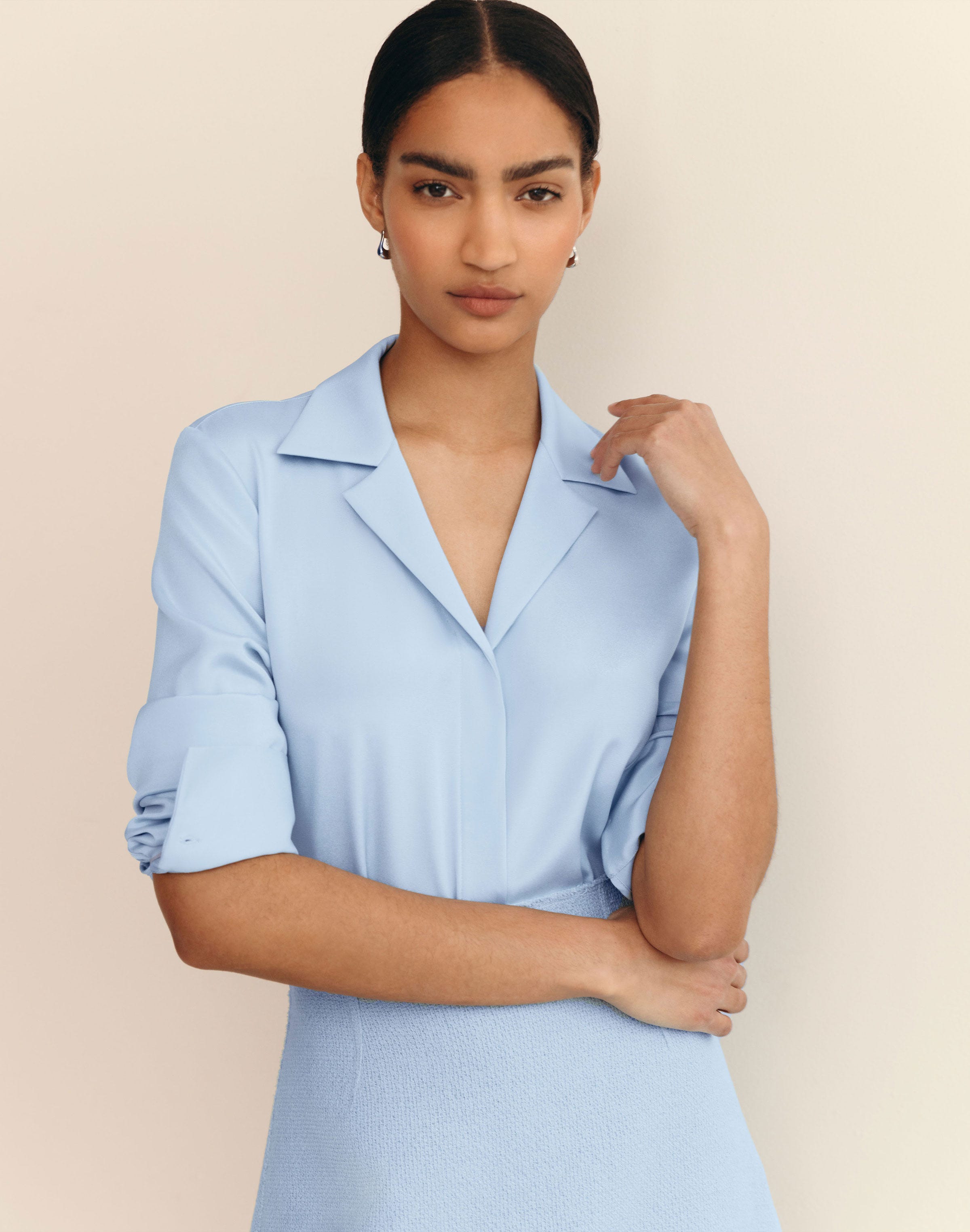 Organic Silk Stretch Georgette Collared Blouse