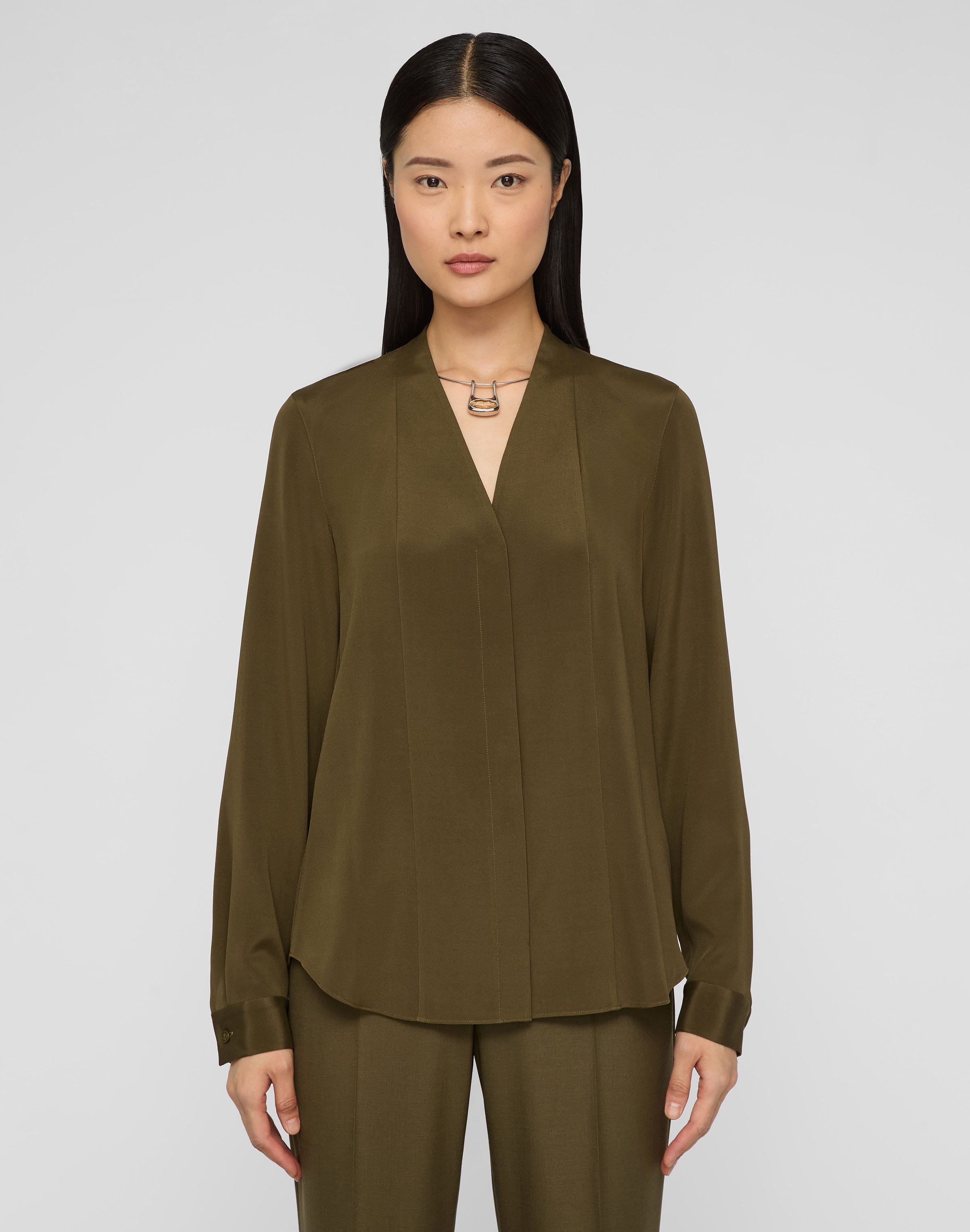 Organic Silk Stretch Georgette V-Neck Blouse