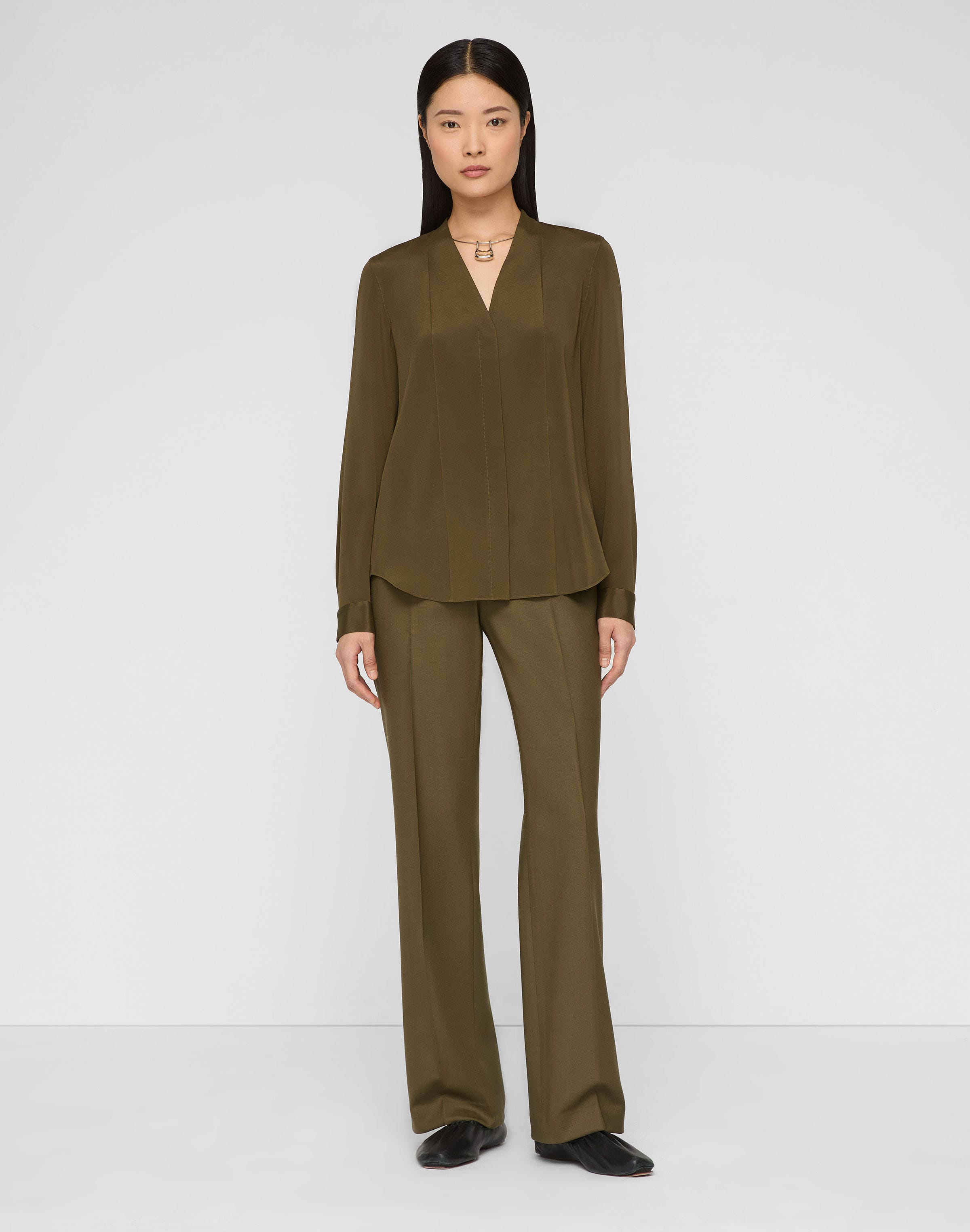 Organic Silk Stretch Georgette V-Neck Blouse