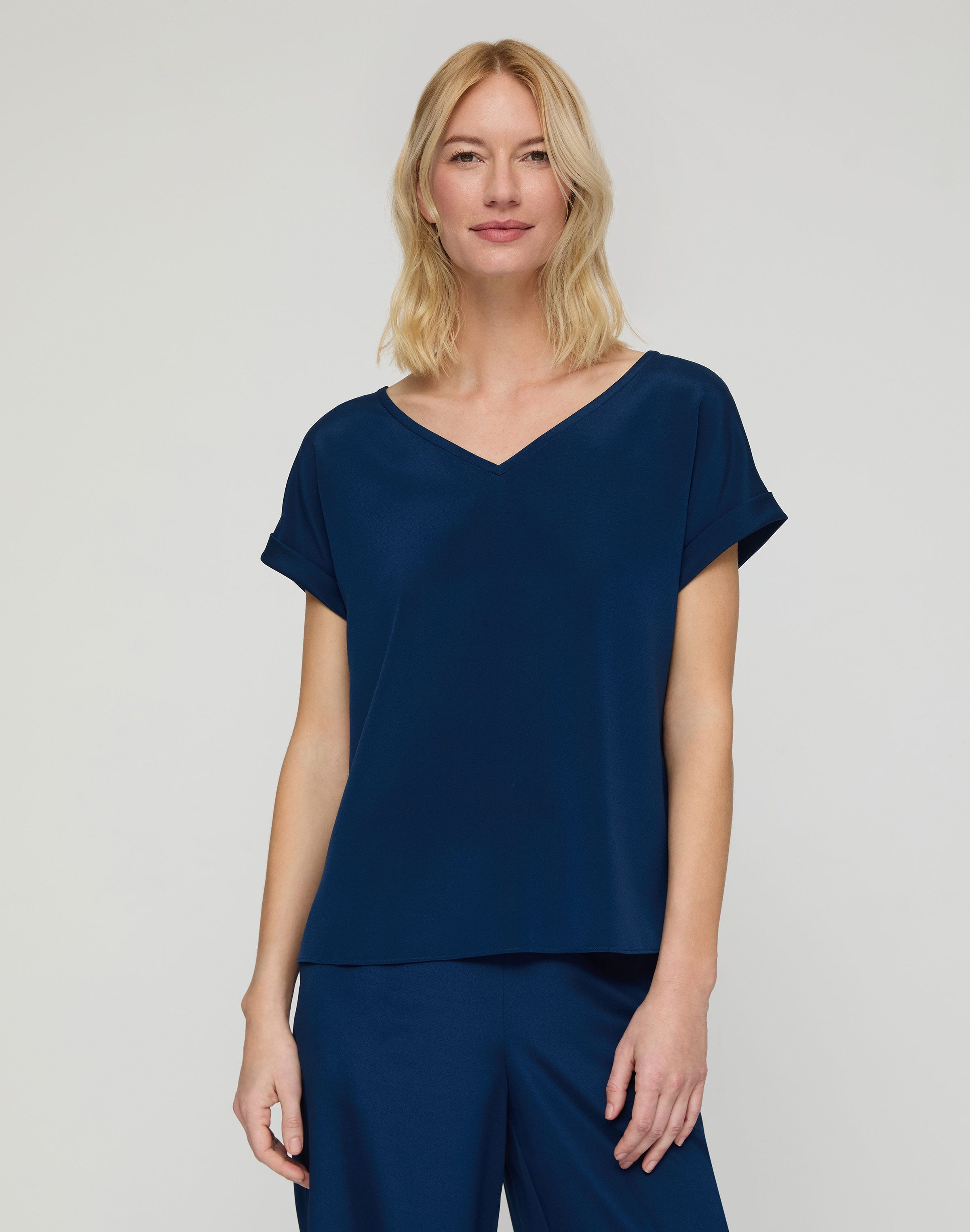 Organic Silk Stretch Georgette V-Neck Blouse