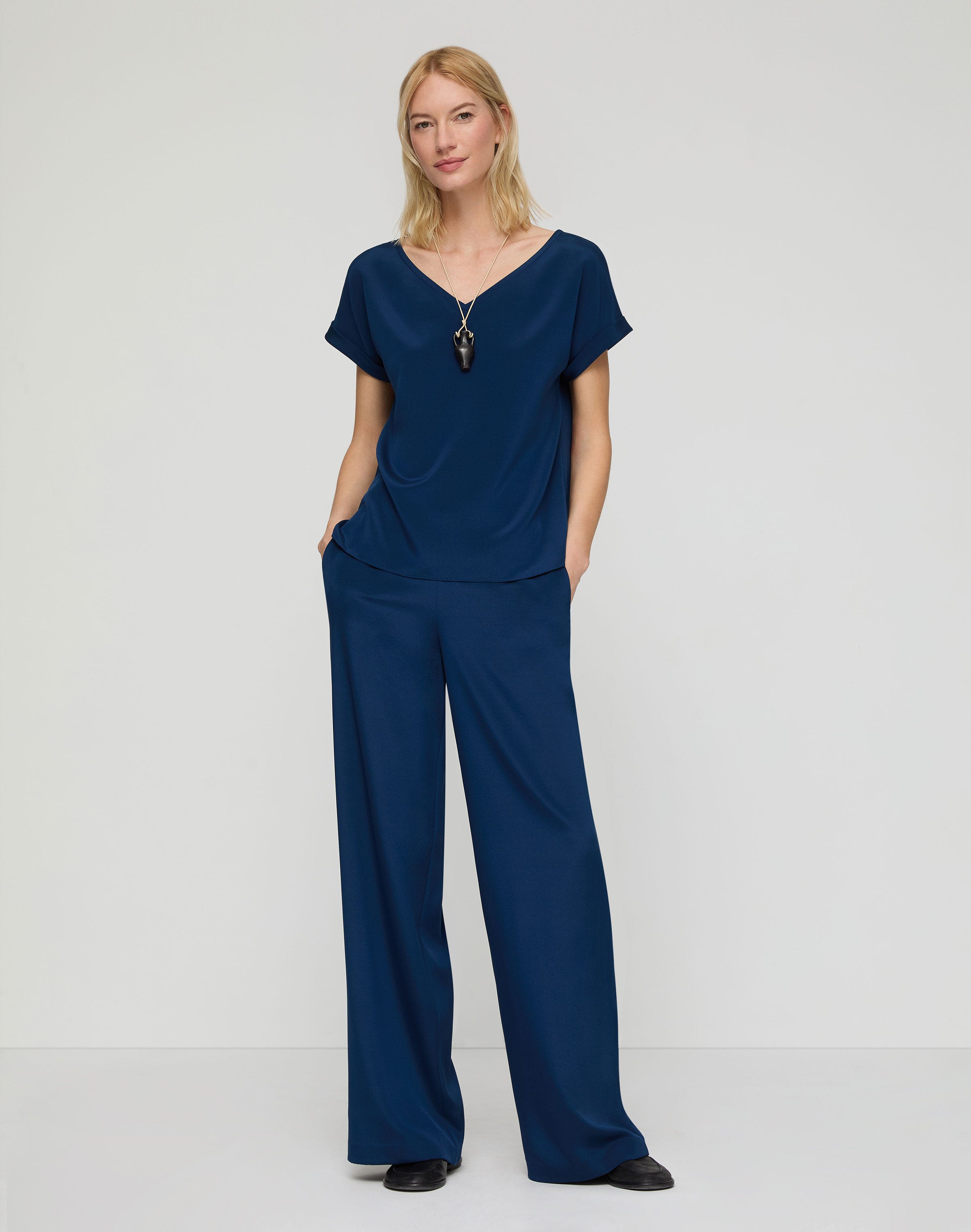 Organic Silk Stretch Georgette V-Neck Blouse