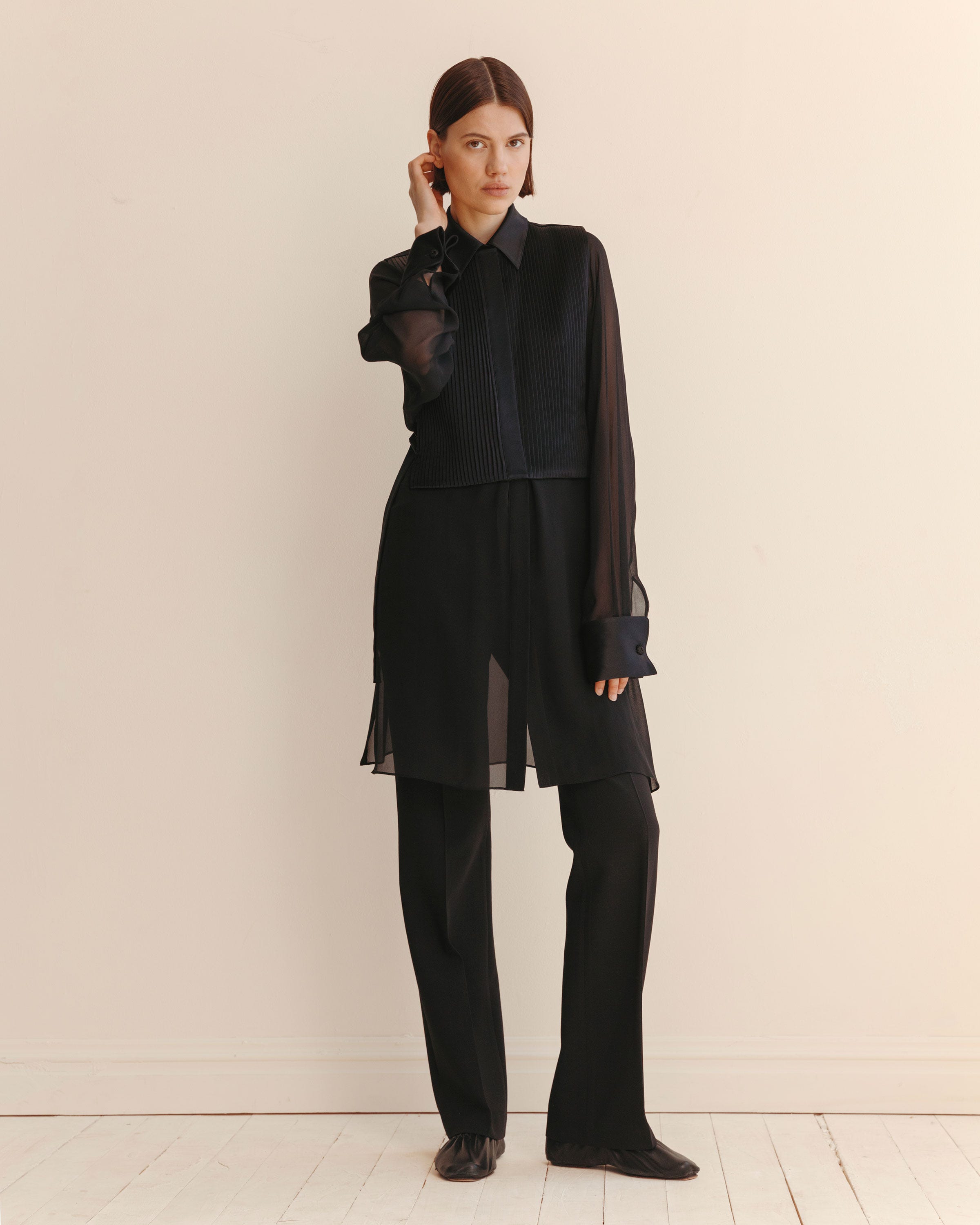 Silk Georgette Convertible Tuxedo Tunic & Vest