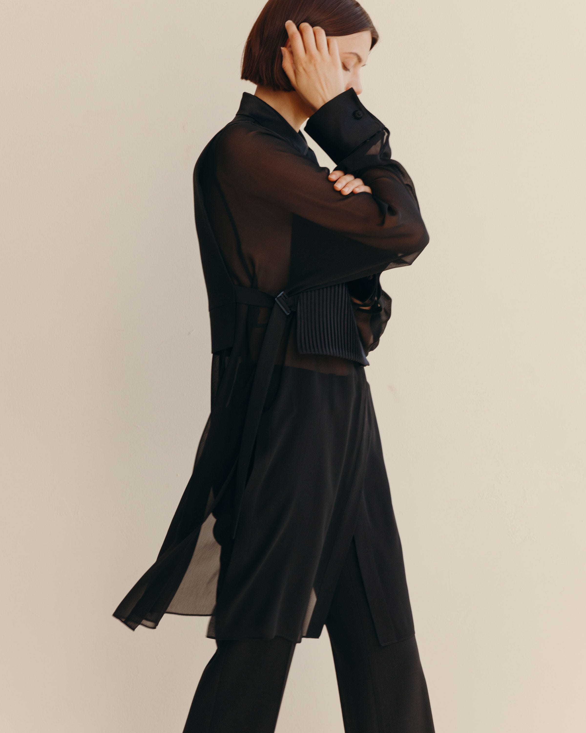 Silk Georgette Convertible Tuxedo Tunic & Vest
