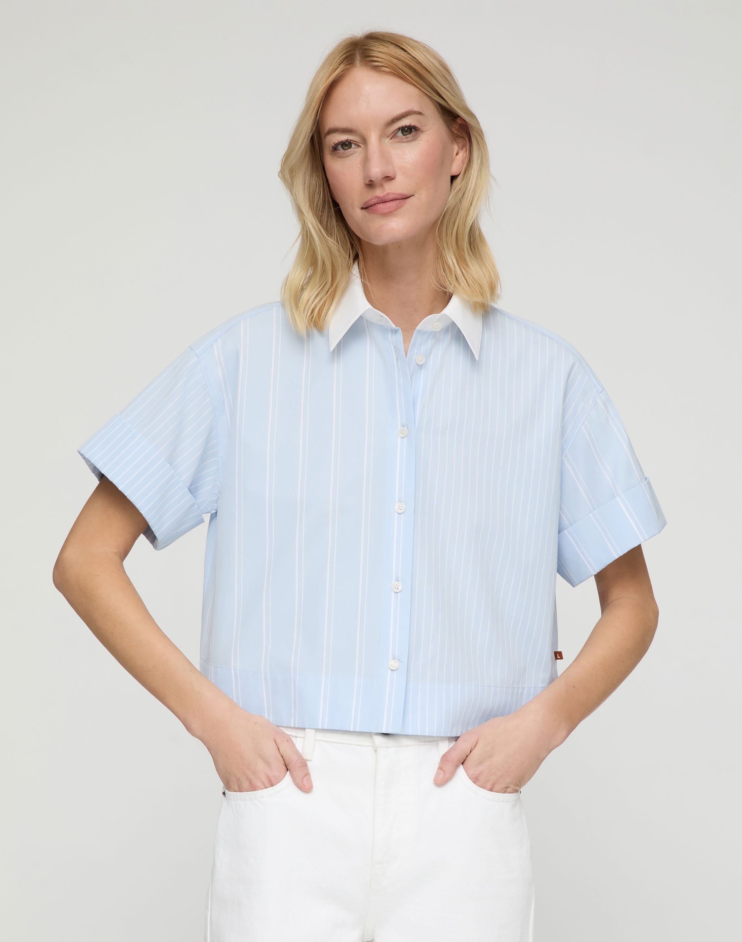 Striped Cotton Montauk Cropped Shirt